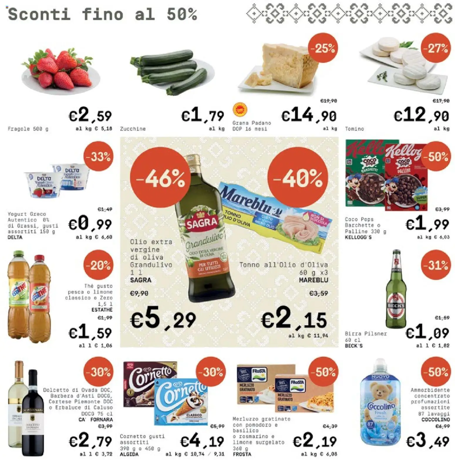 Volantino Borello Supermercati del 22.04.2026 | Pagina: 2 | Prodotti: Cornetto, Merluzzo, Basilico, Zucchine