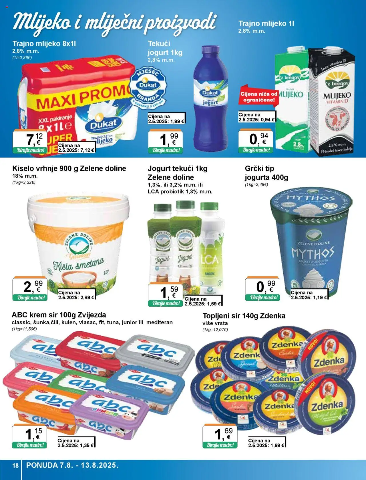 KTC katalog | vrijedi od 07.08.2025 | Stranica: 18 | Proizvodi: Mlijeko, Jogurt, Kiselo vrhnje, Trajno mlijeko