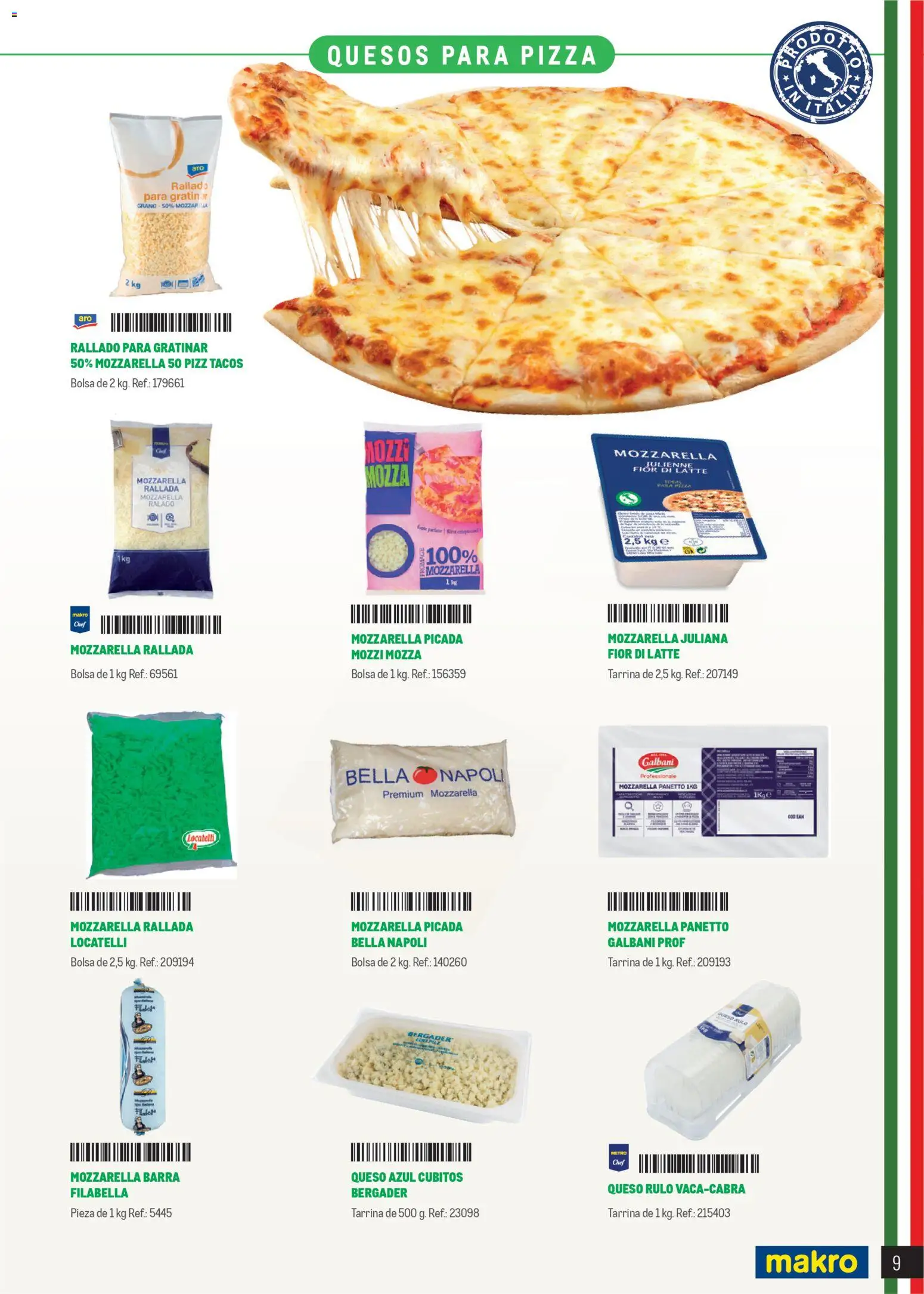 Makro Restaurantes italianos Península │ válido desde el 27.03.2026 | Página: 9 | Productos: Queso, Pizza, Tacos, Bolsa