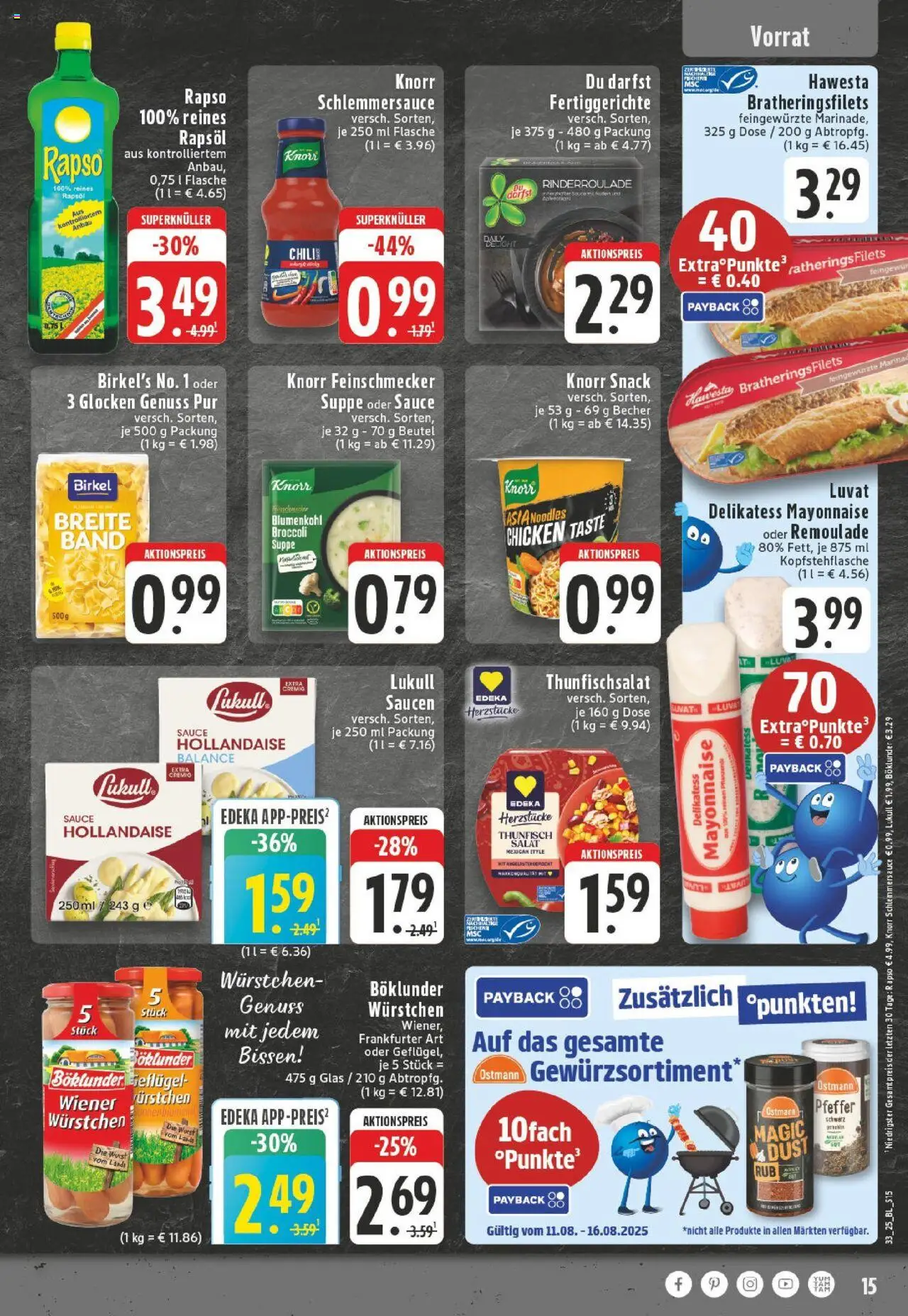 Edeka prospekt Duisburg-Rumeln	 - gültig ab dem 11.08.2025 | Seite: 15 | Produkte: Mayonnaise, Pfeffer, Pasta, Salat