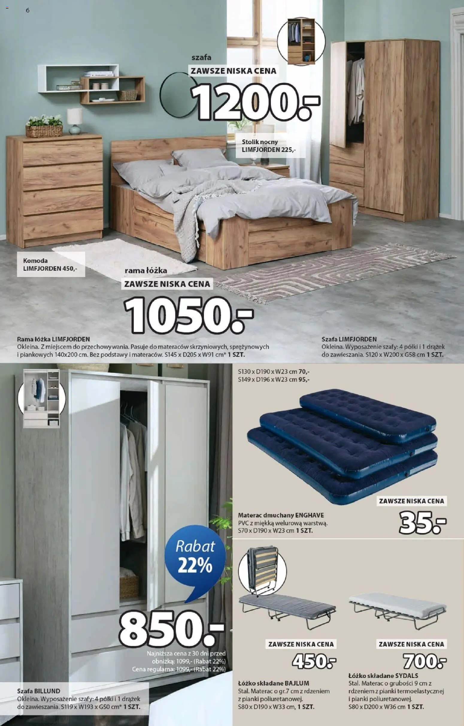 JYSK Gazetka od 22.10.2025 | Strona: 6 | Produkty: Materac, Szafa, Komoda, Stolik nocny