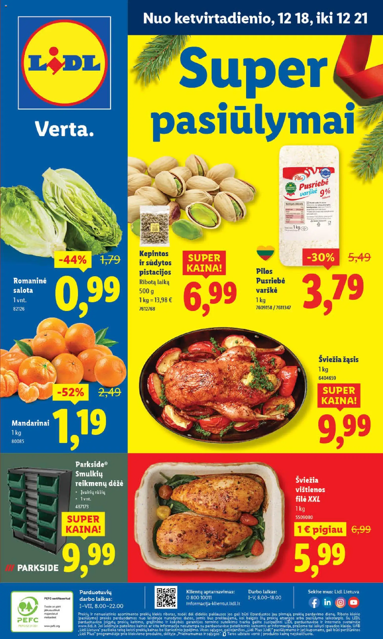 LIDL akcijos nuo 18.12.2025 | Puslapis: 1 | Prekių: Salota, Vištienos, Dėžė, Pistacijos