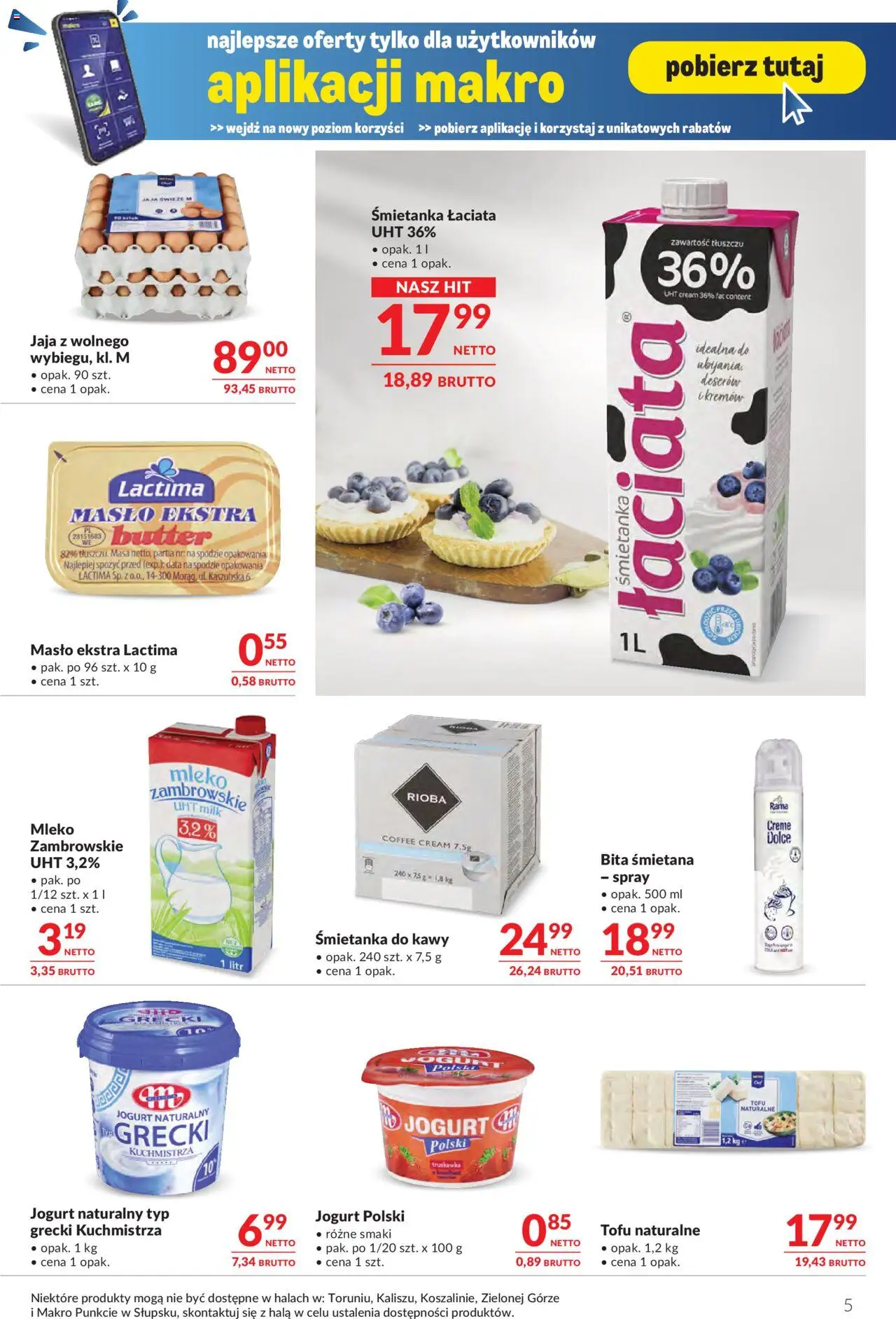 Gazetka - Oferta dla gastronomii oferta z alkoholem od 05.08.2025 | Strona: 5 | Produkty: Tofu naturalne, Mleko, Jogurt, Śmietana