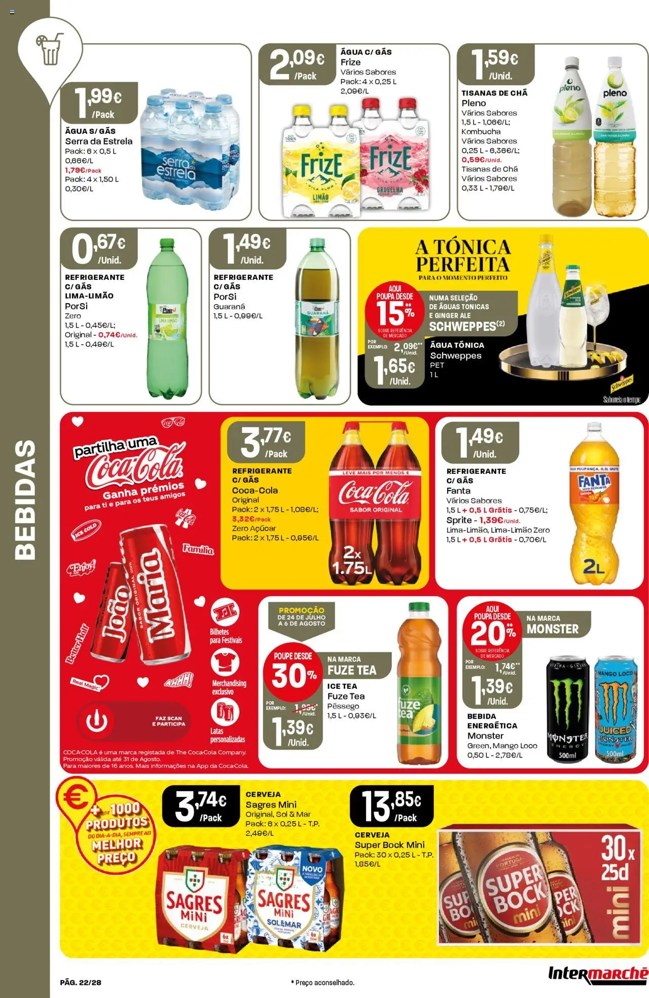 Intermarché folheto │ válido de 31.07.2025 | Página: 22 | Produtos: Kombucha, Super bock, Chá, Açúcar