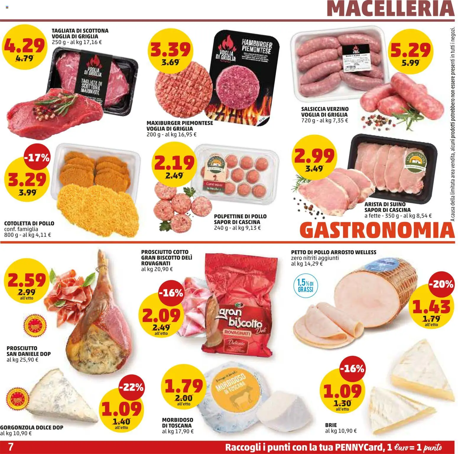 Volantino PENNY del 15.01.2026 | Pagina: 7 | Prodotti: Petto di Pollo, Salsiccia, Hamburger, Gorgonzola