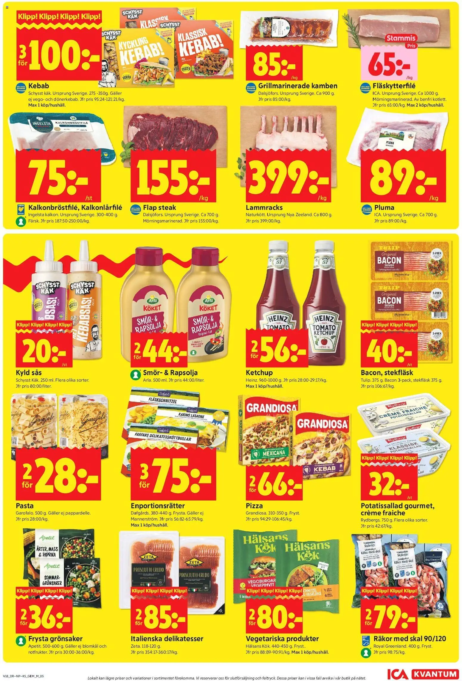 ICA Kvantum reklamblad aktuell från 27.04.2026 | Sida: 5 | Produkter: Potatissallad, Bacon, Rapsolja, Pizza