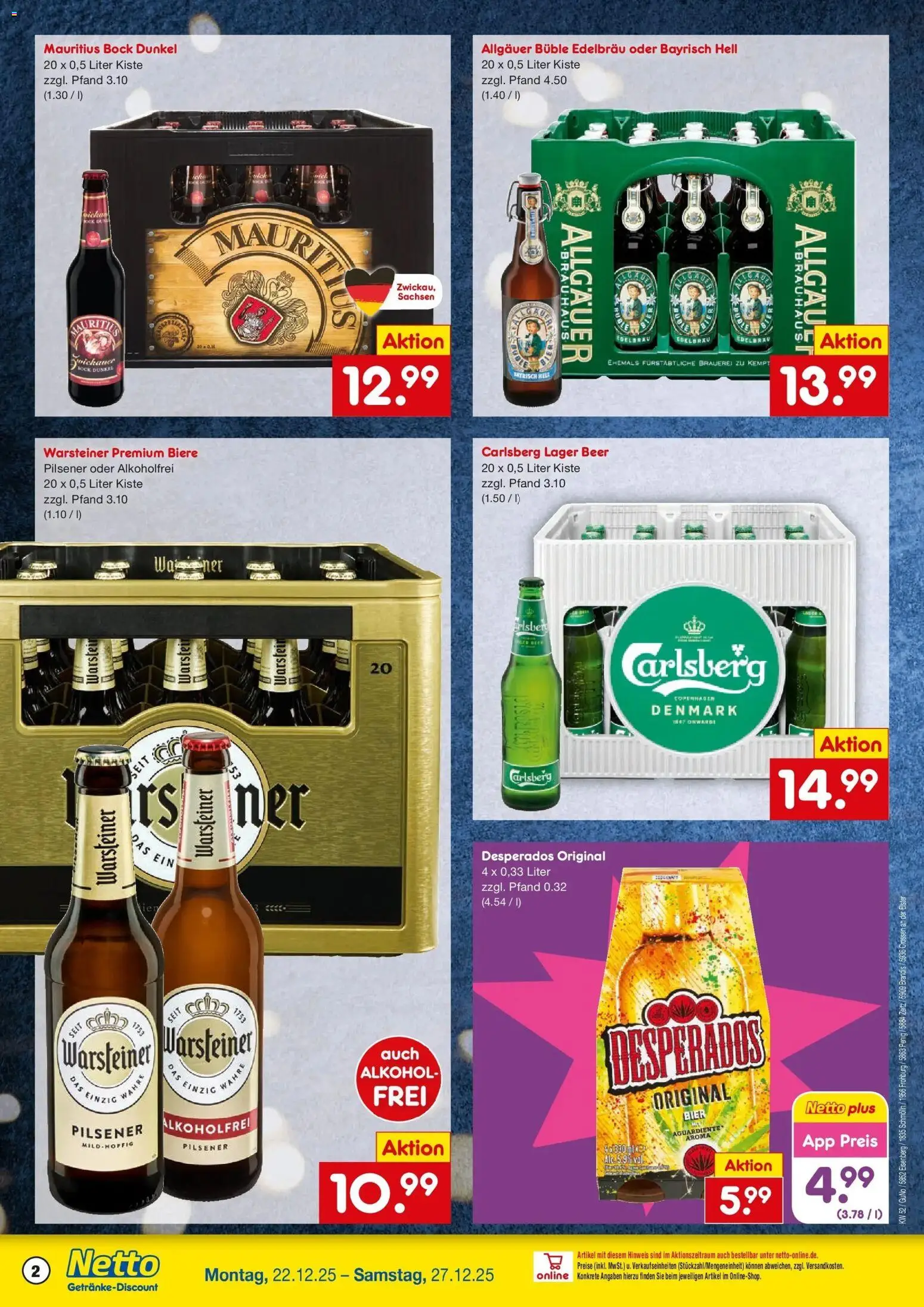 Netto Marken-Discount prospekt Penig	 – gültig ab 22.12.2025 | Seite: 2 | Produkte: Carlsberg, Bier, Warsteiner, Desperados