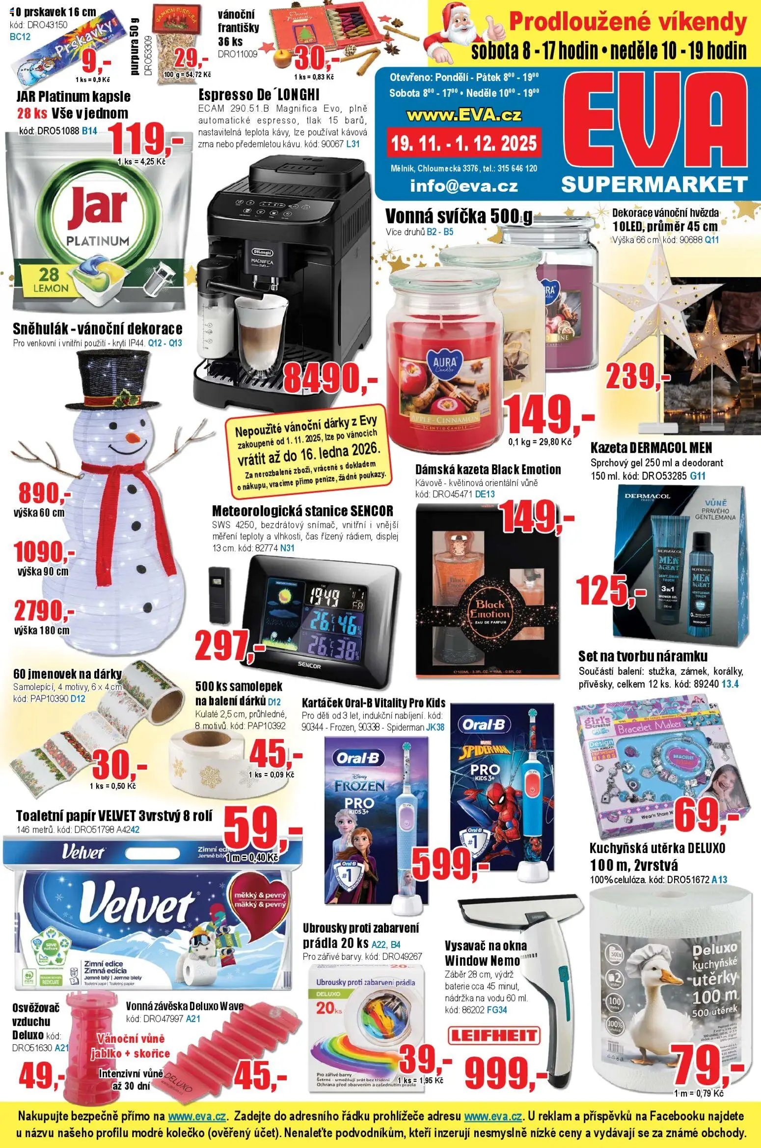 Eva supermarket leták od 19.11.2025 | Strana: 1 | Produkty: Apple, Vysavač, Utěrka, Jar platinum