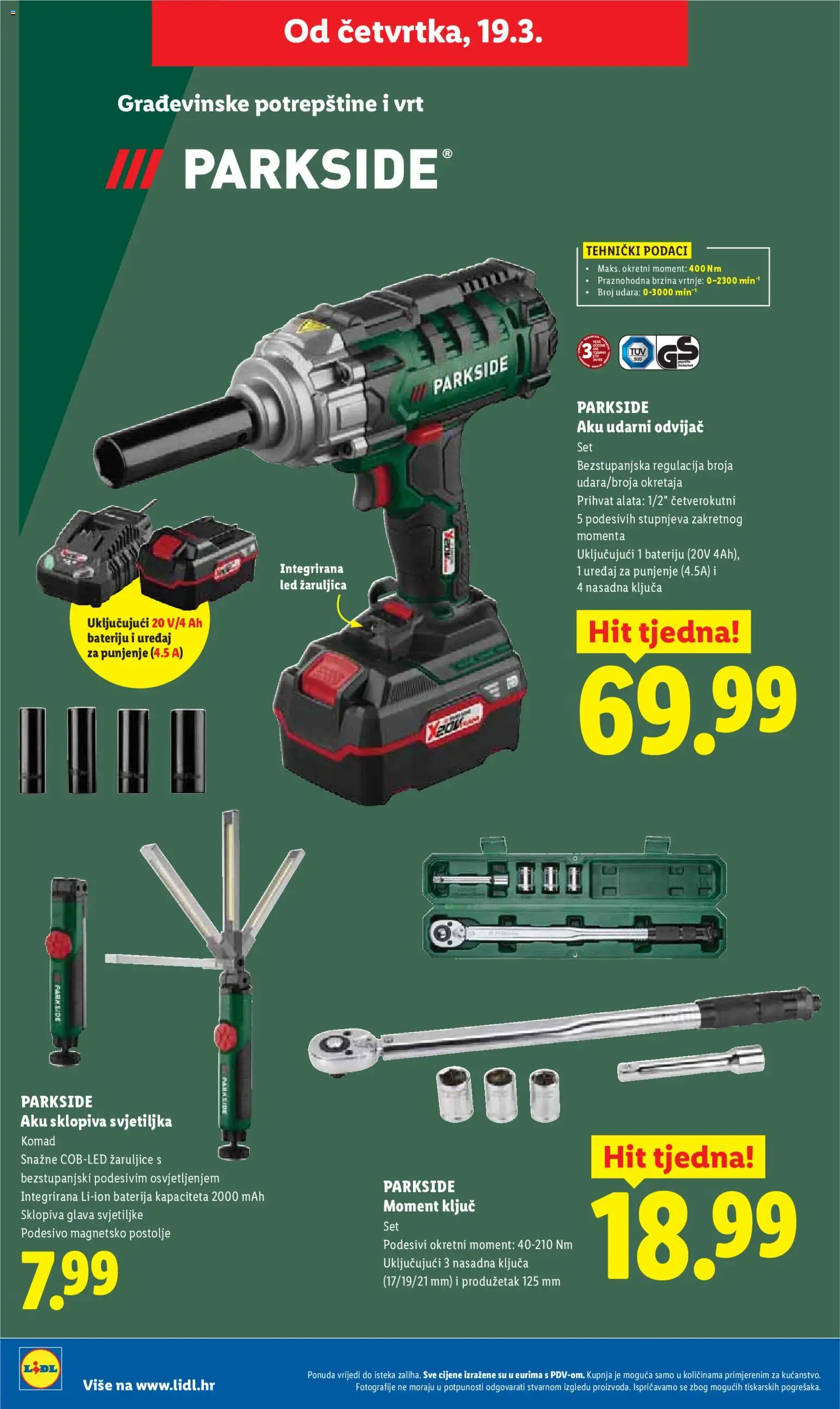 Lidl katalog | vrijedi od 16.03.2026 | Stranica: 32 | Proizvodi: Baterija, Svjetiljka, Odvijač, Parkside