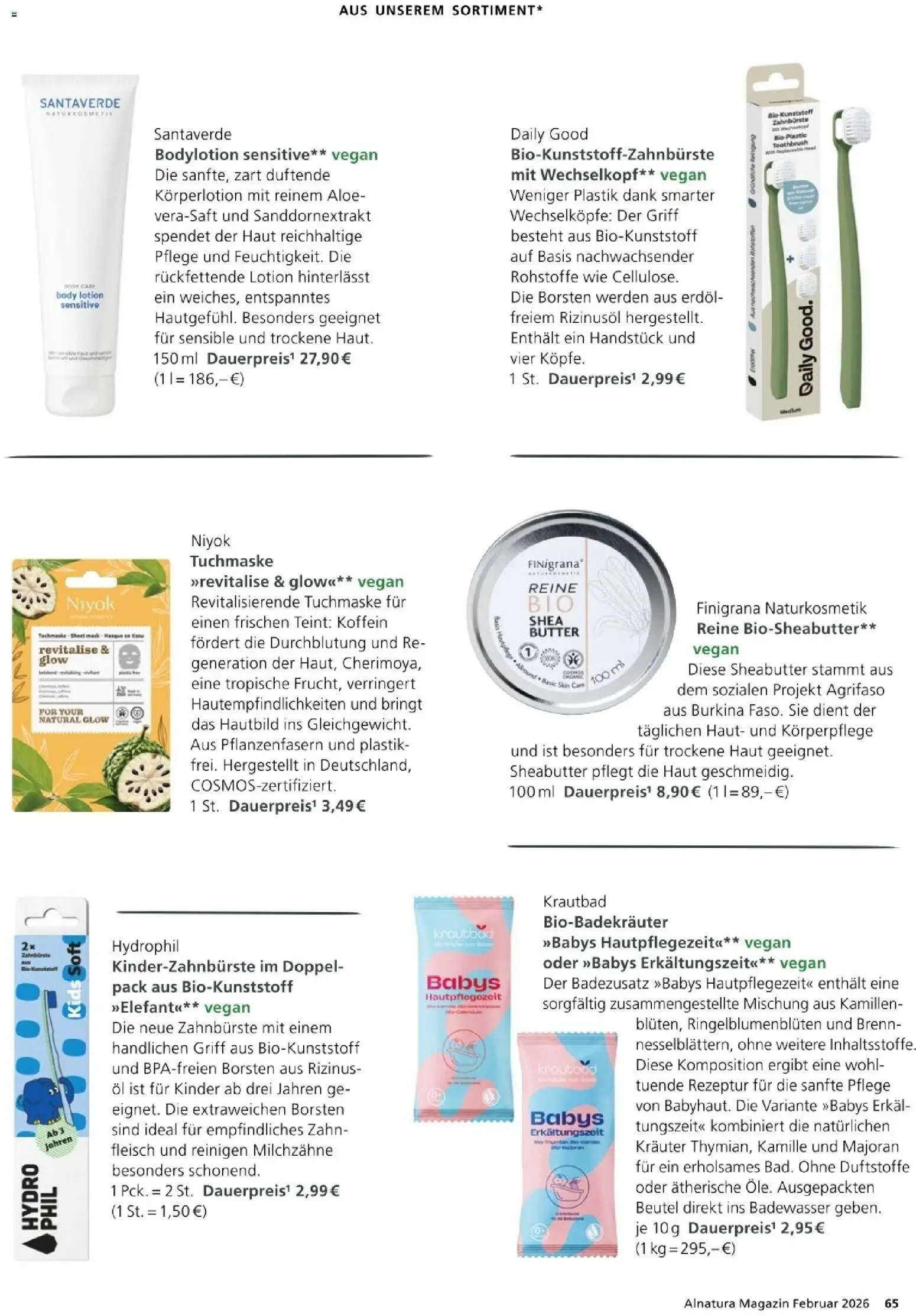Alnatura Prospekt – gültig ab 01.02.2026 | Seite: 65 | Produkte: Öl, Zahnbürste, Fleisch, Tuchmaske