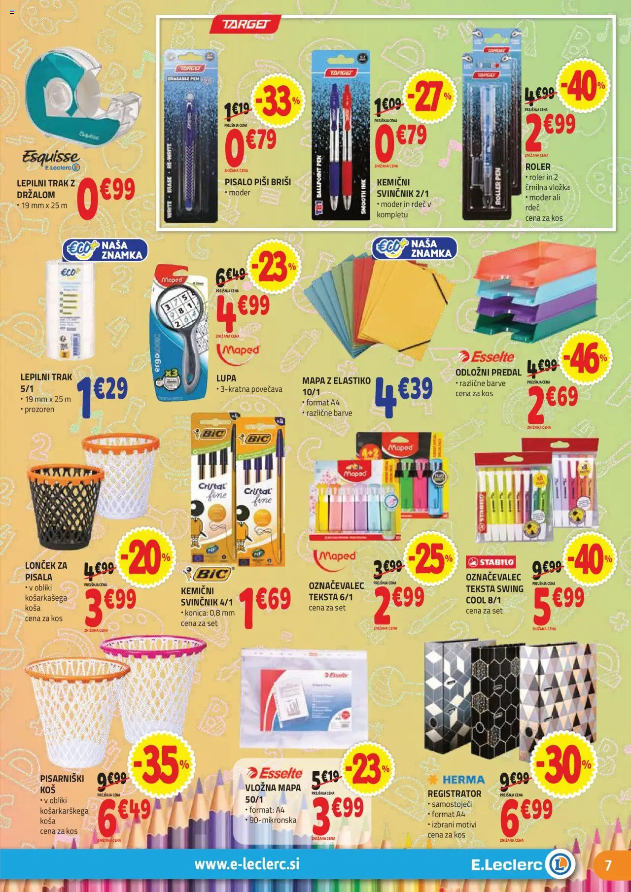 E.leclerc katalog vse za šolo │ velja od 13.08.2025 | Stran: 7 | Izdelki: Kos, Svinčnik, Pisala, Mapa