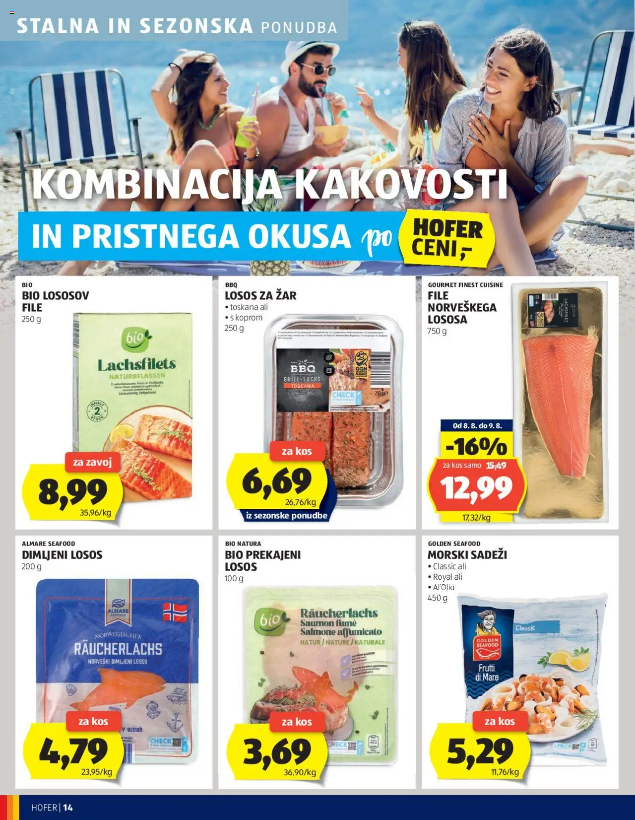 Hofer katalog │ velja od 07.08.2025 | Stran: 14 | Izdelki: Zar, Losos, Kos, Grill