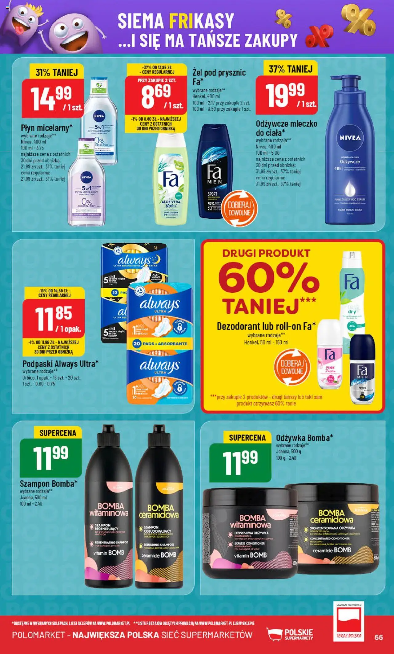 POLOmarket Gazetka od 18.06.2025 | Strona: 55 | Produkty: Podpaski always, Podpaski, Szampon, Odżywka