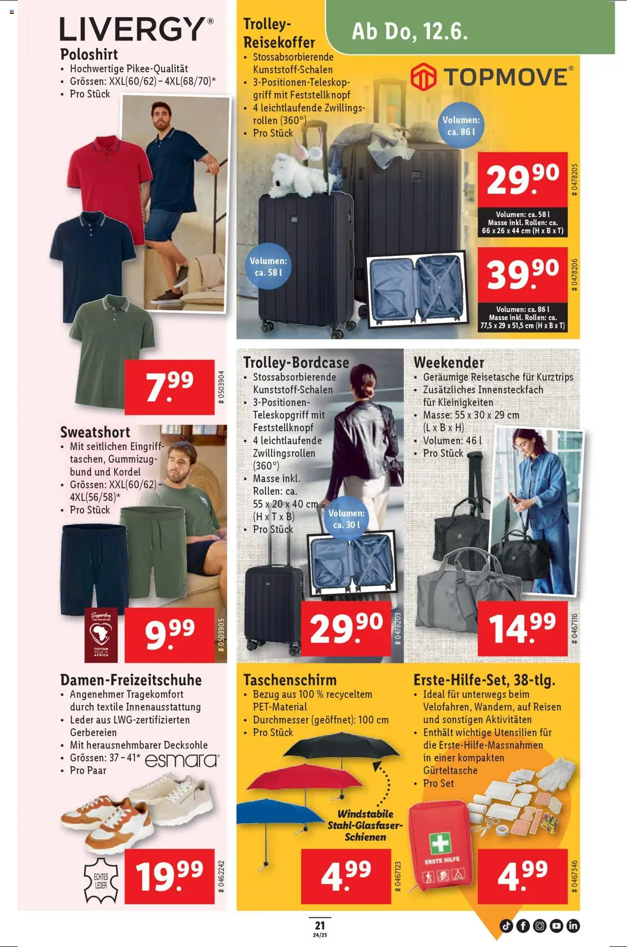 Lidl Aktionen ab 12.06.2025 | Seite: 21 | Produkte: Poloshirt, Reisetasche, Shirt