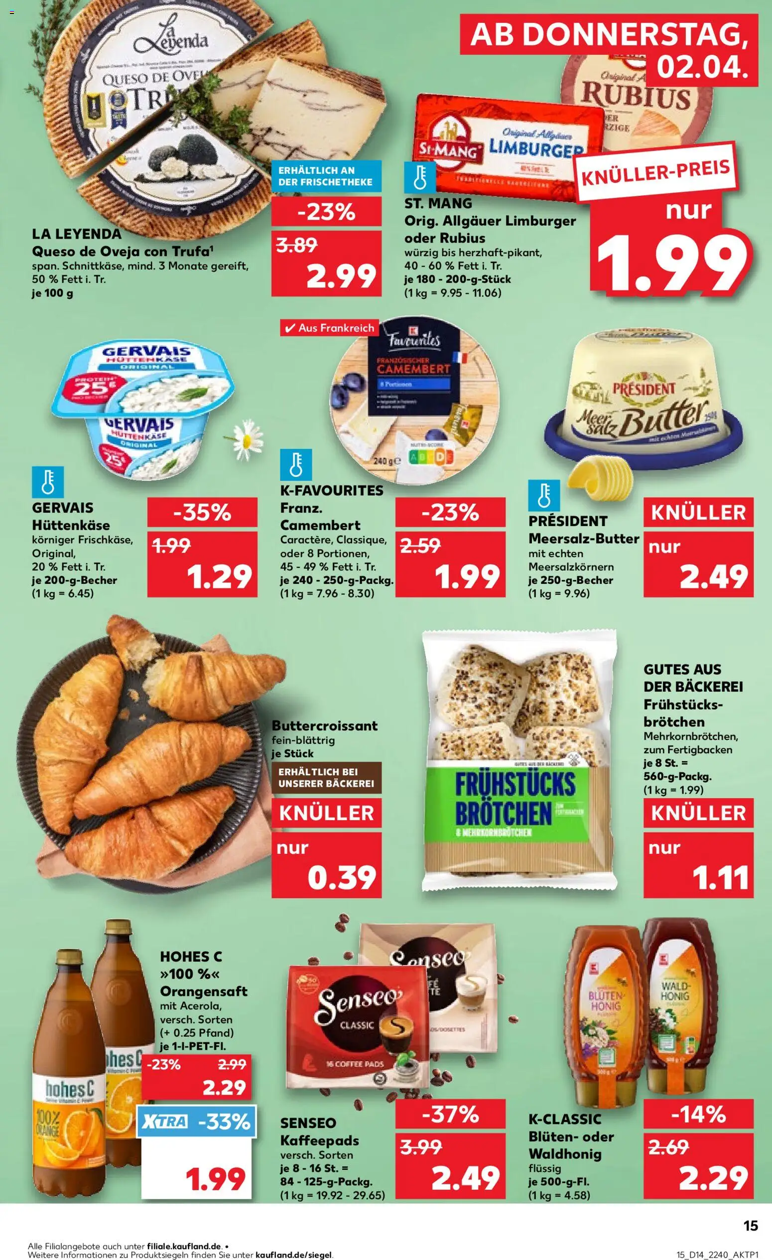 Kaufland Prospekt Stuttgart	 – gültig ab 02.04.2026 | Seite: 15 | Produkte: Senseo, Bäckerei, Orangensaft, Hohes c