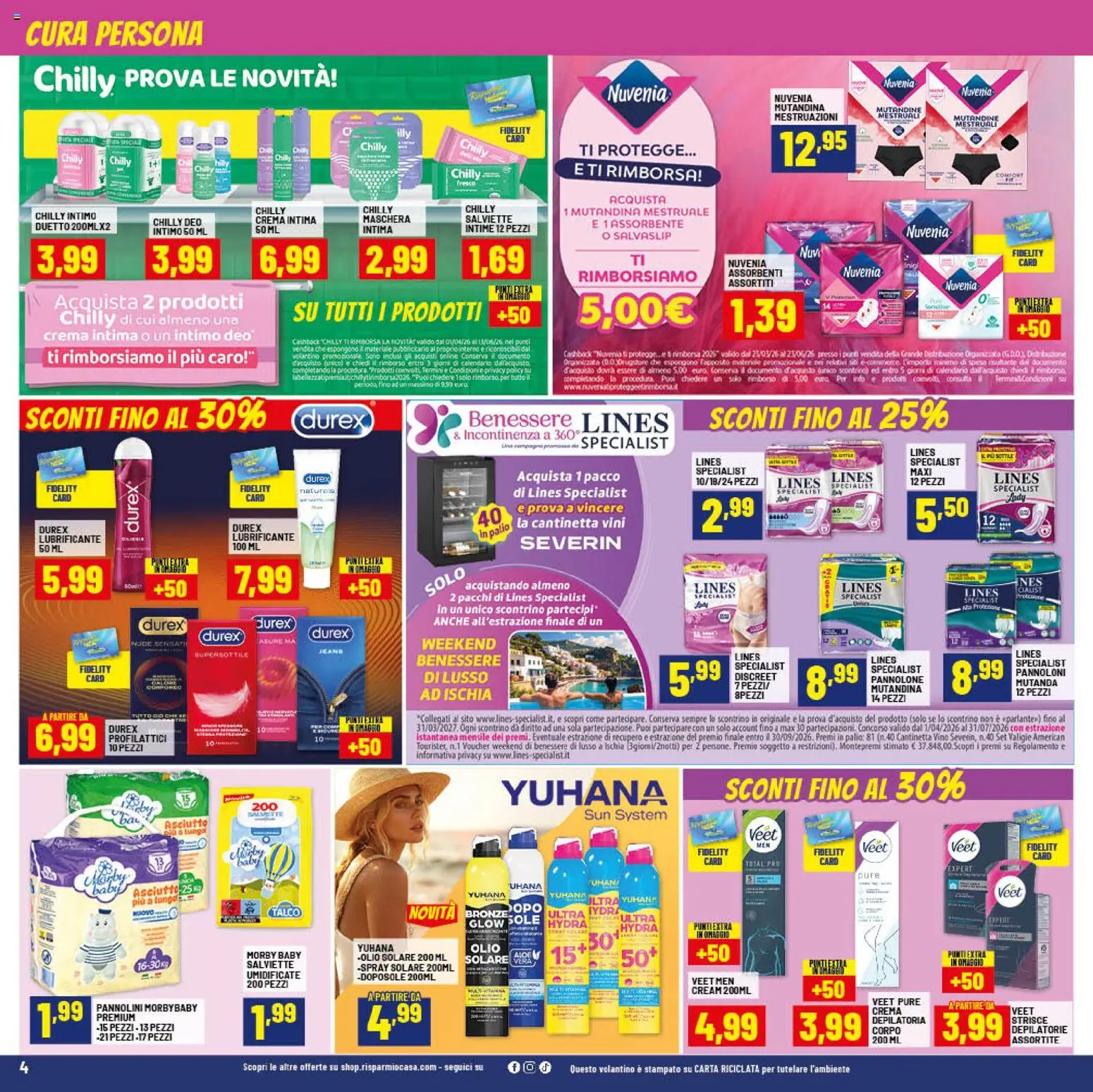 Volantino RisparmioCasa del 23.04.2026 | Pagina: 4 | Prodotti: Intimo, Talco, Profilattici, Olio