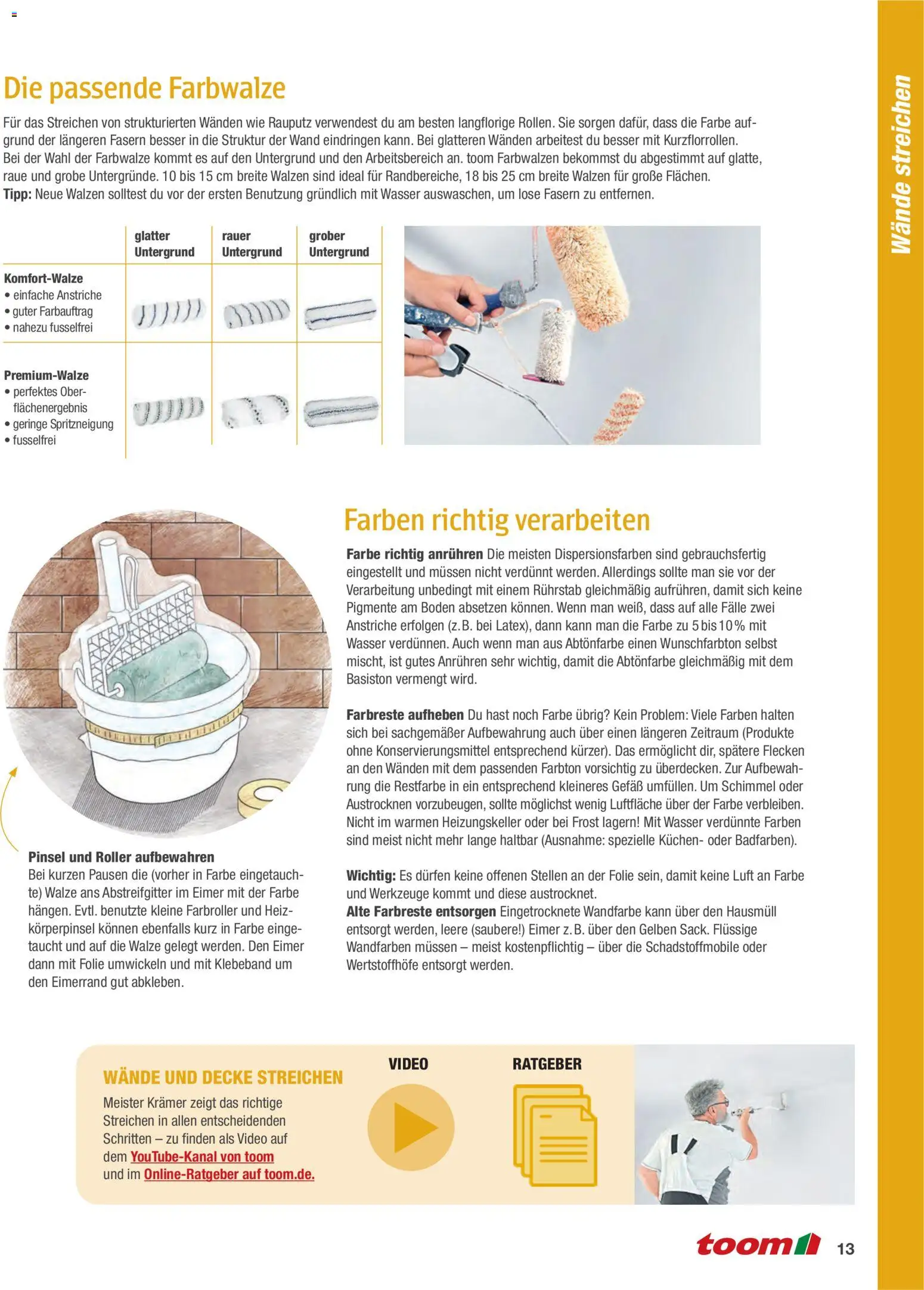 Toom Baumarkt Wände streichen und tapezieren – gültig ab 01.01.2026 | Seite: 13 | Produkte: Wandfarbe, Wasser, Kuchen, Video
