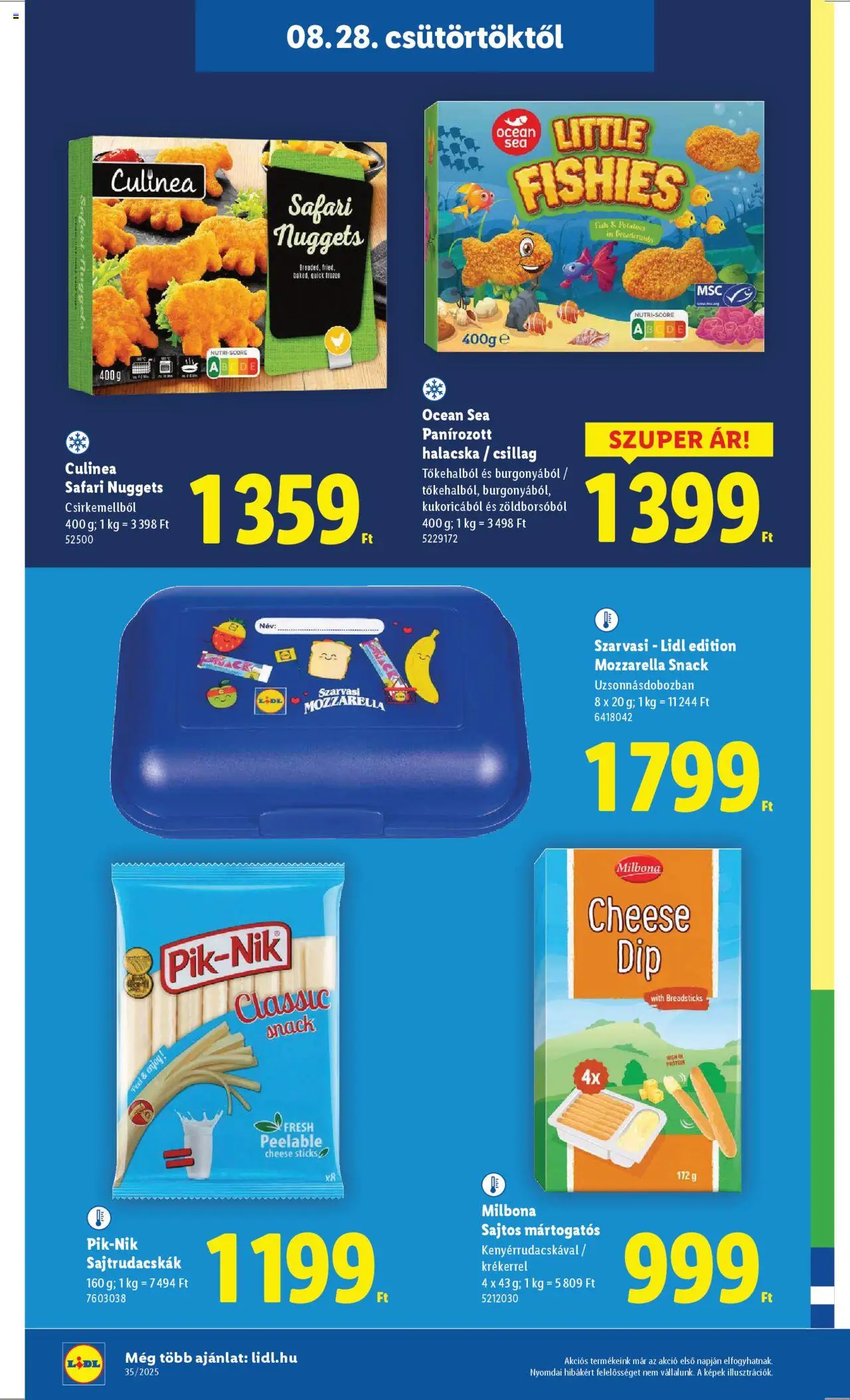 Lidl akciós ujság - amely érvényes a következő dátumtól: 28.08.2025 | Oldal: 18 | Termékek: Mozzarella, Nuggets