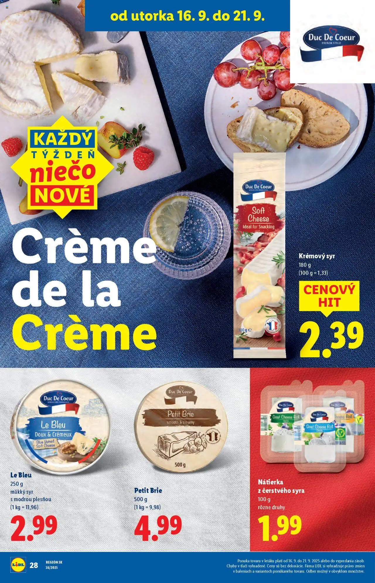 Nové Lidl akcie – leták je platný od 16.09.2025 | Strana: 28 | Produkty: Syr