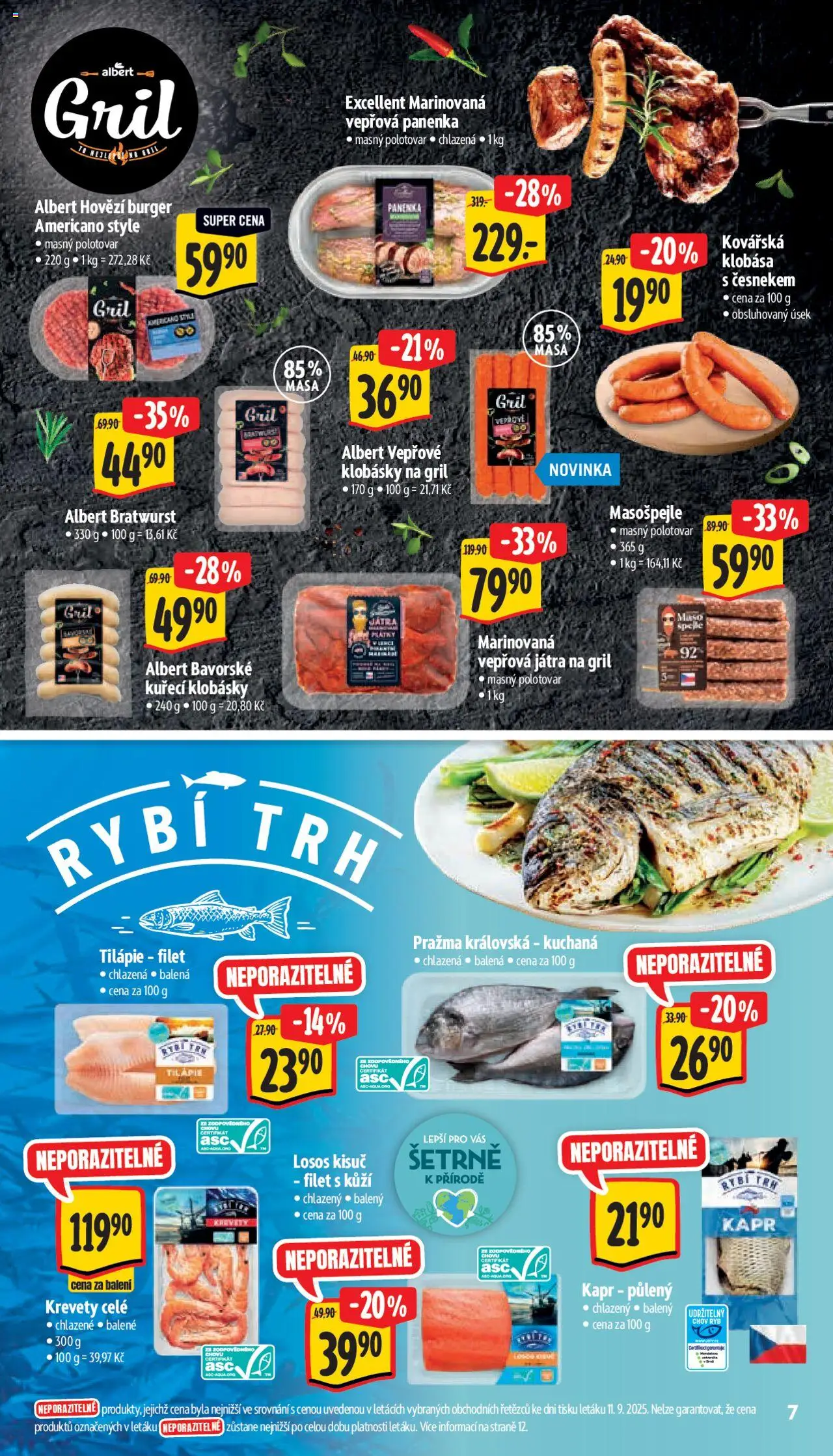 Albert leták - Supermarket od 17.09.2025 | Strana: 12 | Produkty: Pražma, Klobása, Vepřová panenka, Klobásky