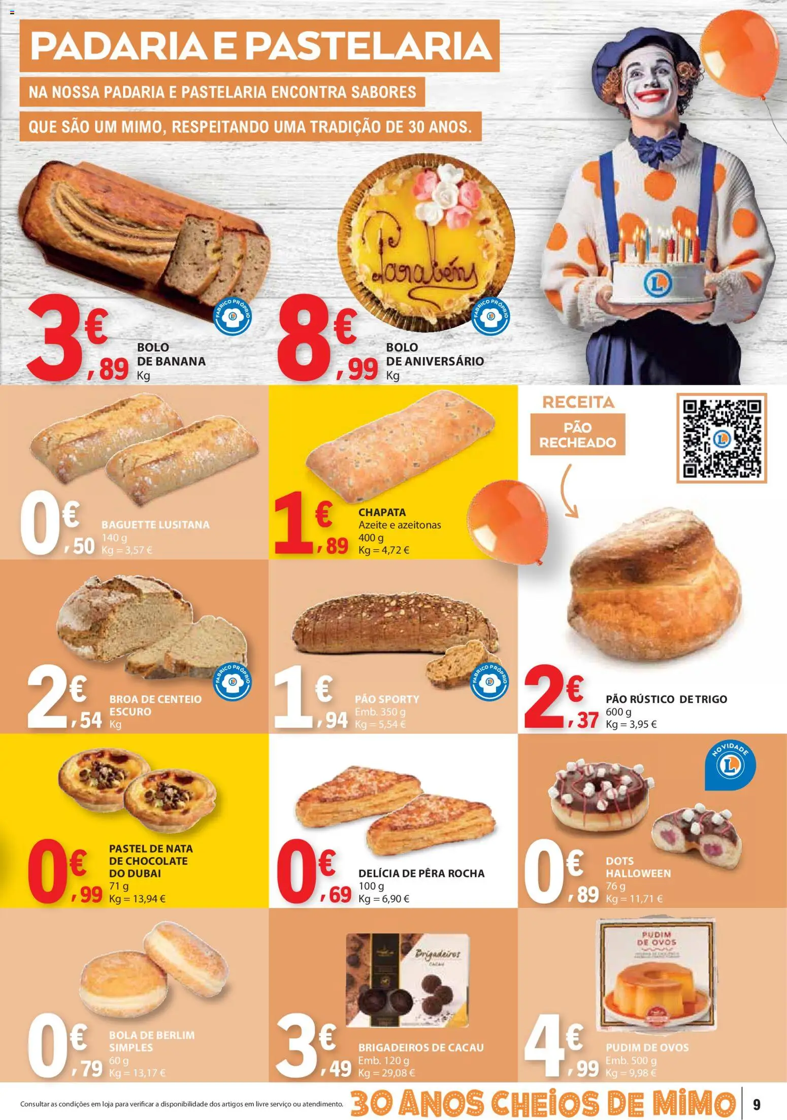 E.Leclerc folheto Aniversário Caldas da Rainha │ válido de 30.10.2025 | Página: 9 | Produtos: Azeite, Bolo, Pão, Chocolate