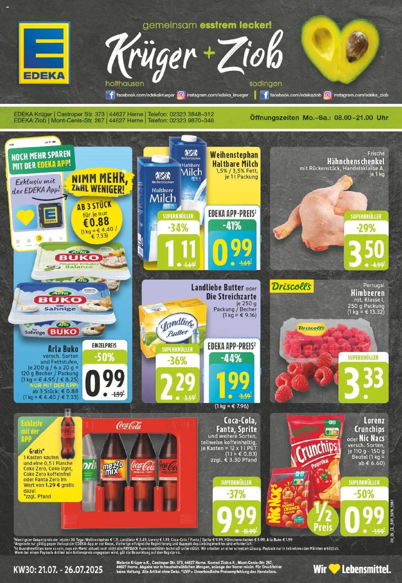 Edeka prospekt Herne-Sodingen	 - gültig ab dem 20.07.2025 | Seite: 1 | Produkte: Coca cola, Milch, Haltbare milch, Landliebe butter