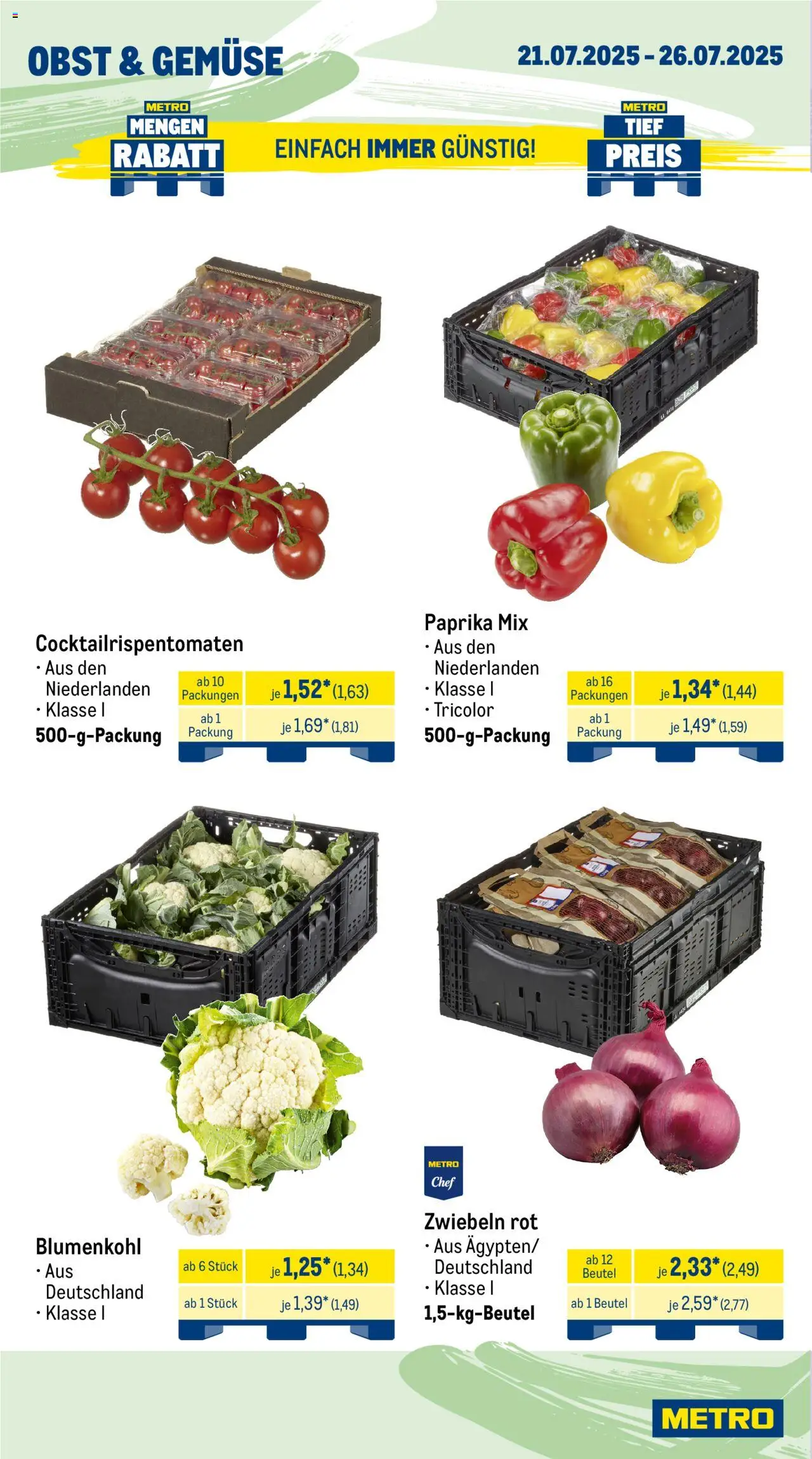 Metro Prospekt 	 - gültig ab dem 21.07.2025 | Seite: 8 | Produkte: Zwiebeln, Gemüse, Paprika, Blumenkohl