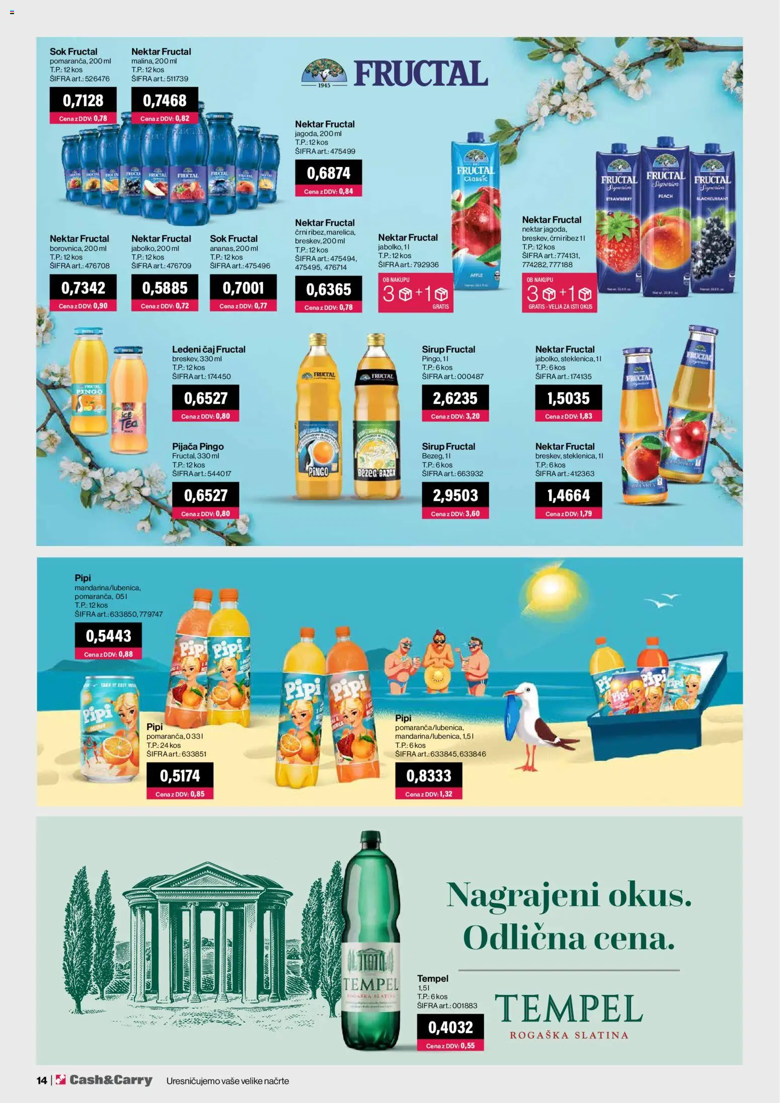 Novi Mercator katalog ponudbe – veljaven od 01.04.2026 | Stran: 14 | Izdelki: Kos, Ledeni čaj, Sok, Caj