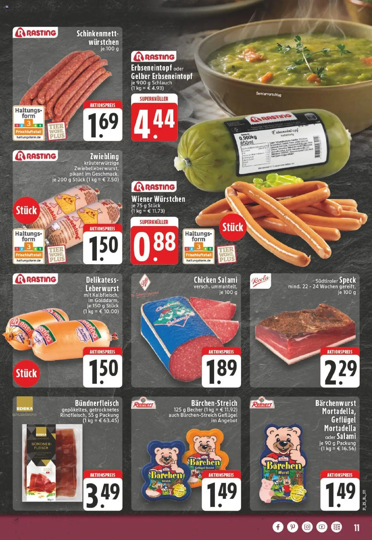 Edeka prospekt Bergheim	 - gültig ab dem 27.07.2025 | Seite: 11 | Produkte: Wiener wurstchen, Wurst, Salami, Fleisch