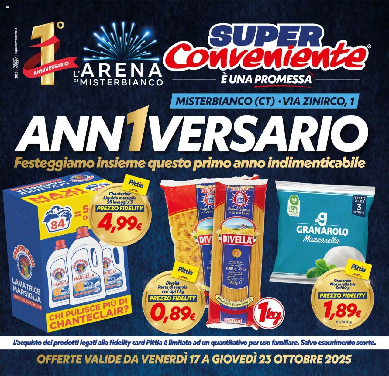 Volantino SuperConveniente del 17.10.2025 | Pagina: 1 | Prodotti: Sgrassatore, Mozzarella, Pasta, Lavatrice