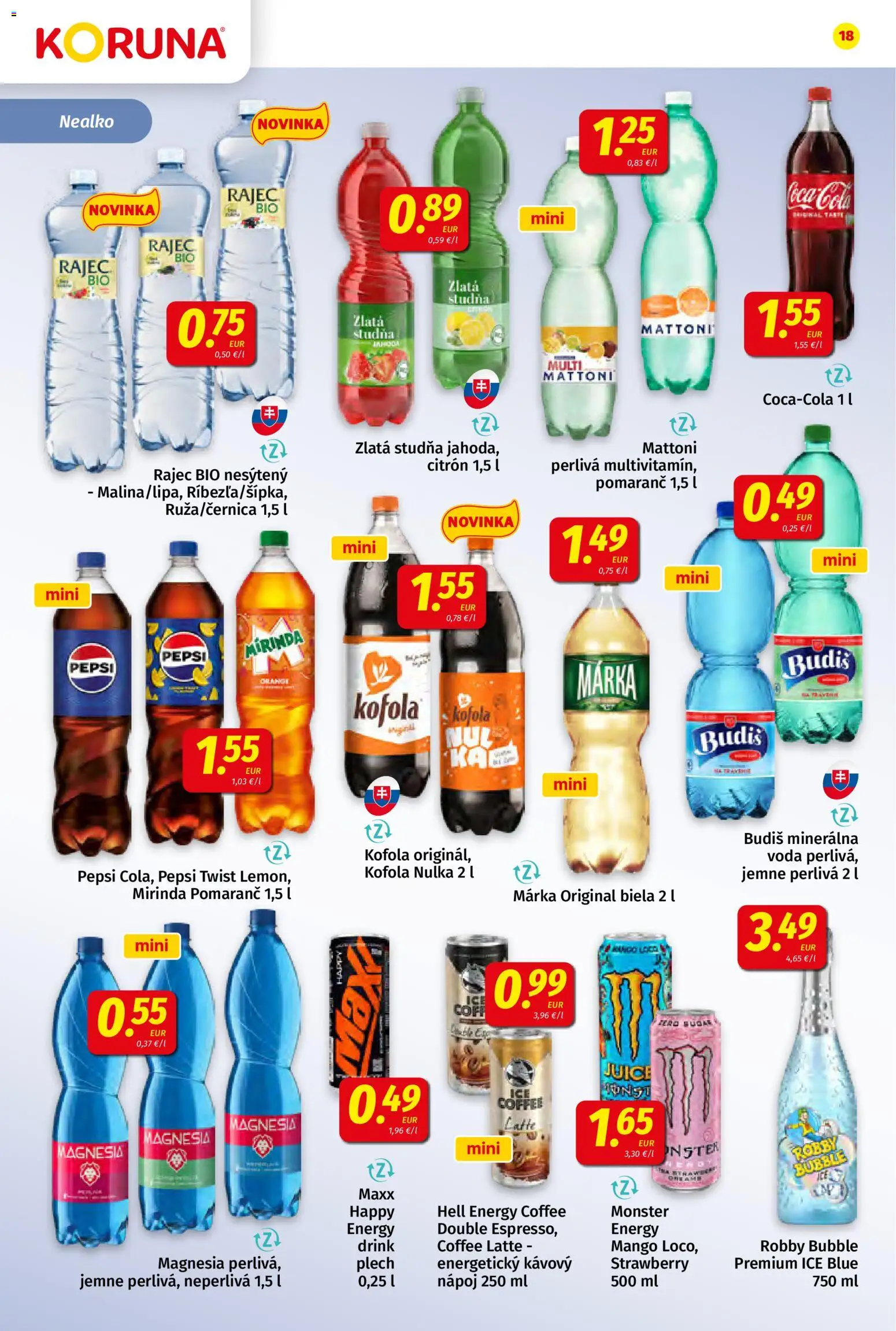 Nové Koruna akcie – leták je platný od 24.04.2026 | Strana: 18 | Produkty: Kofola, Pero, Mango, Cola