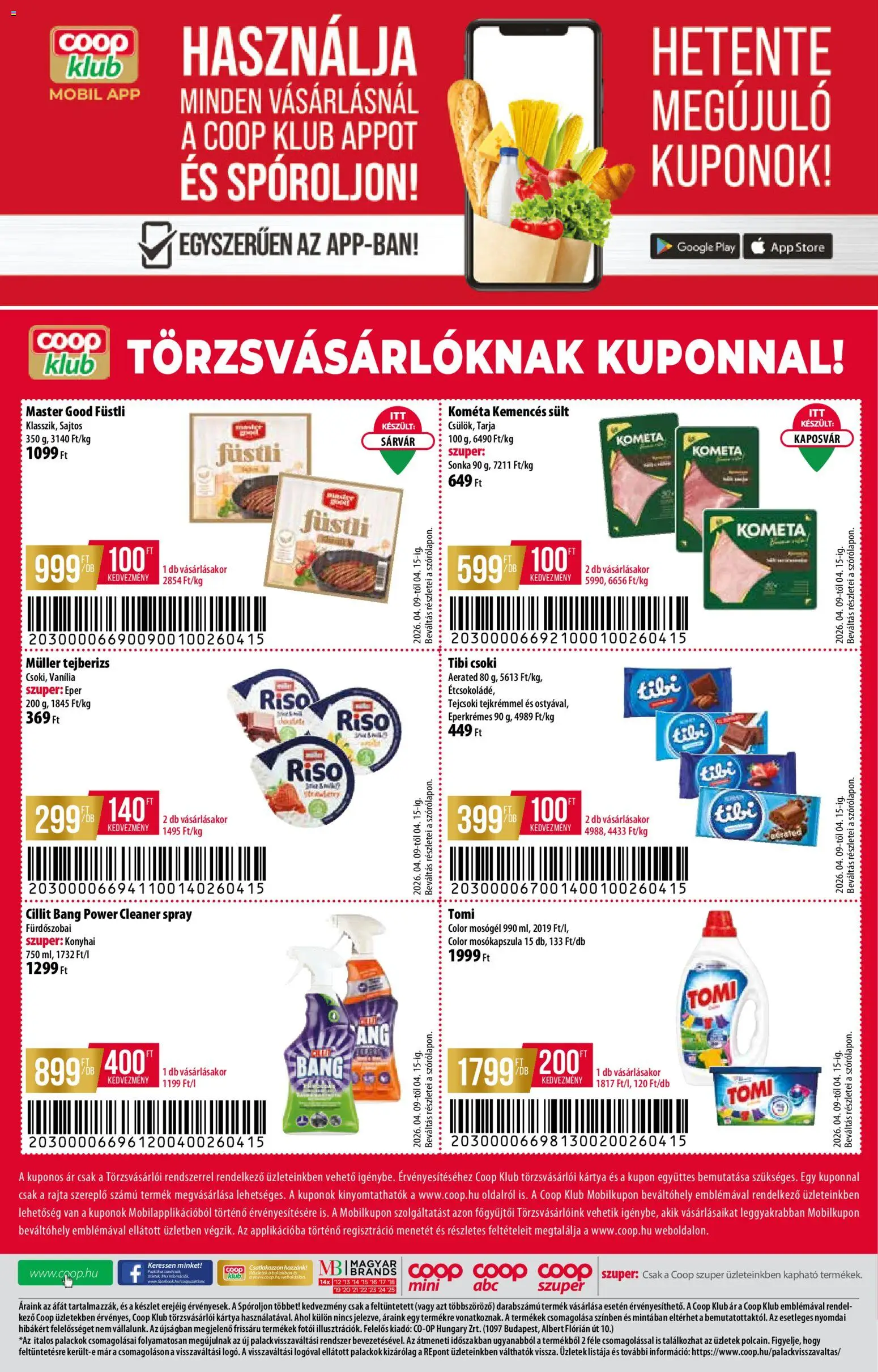 COOP Szolnok akciós ujság - amely érvényes a következő dátumtól: 09.04.2026 | Oldal: 12 | Termékek: Tejberizs, Tarja, Sonka, Mosógél