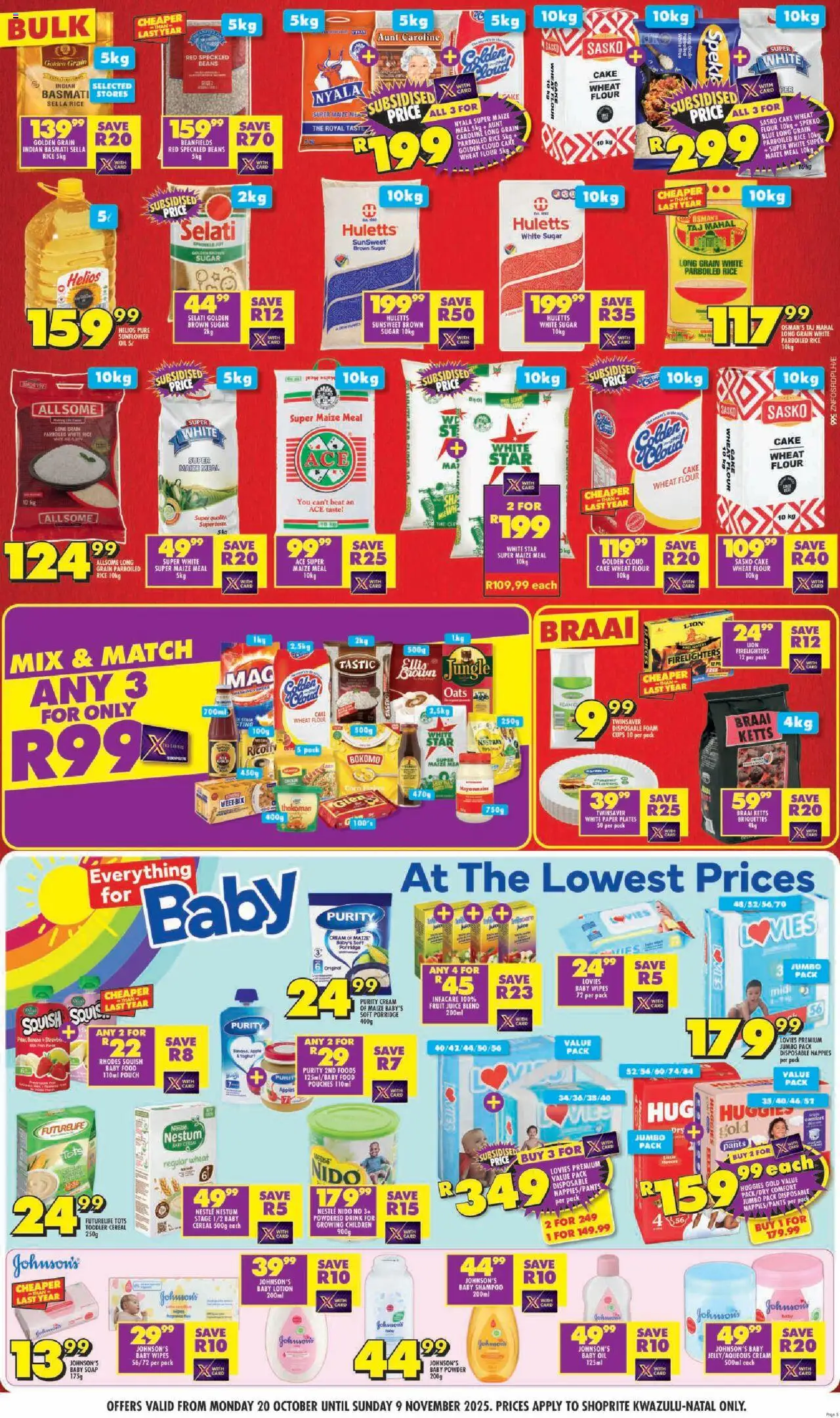 New Shoprite catalogue – valid from 20.10.2025 | Page: 5 | Products: Flour, Beans, Juice, Foam