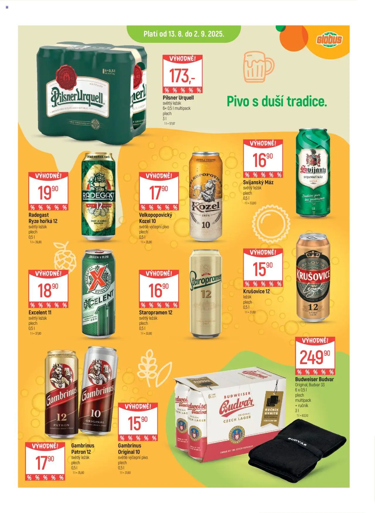 Globus leták - Liberec od 13.08.2025 | Strana: 17 | Produkty: Ručník, Budvar, Pilsner, Pivo plech
