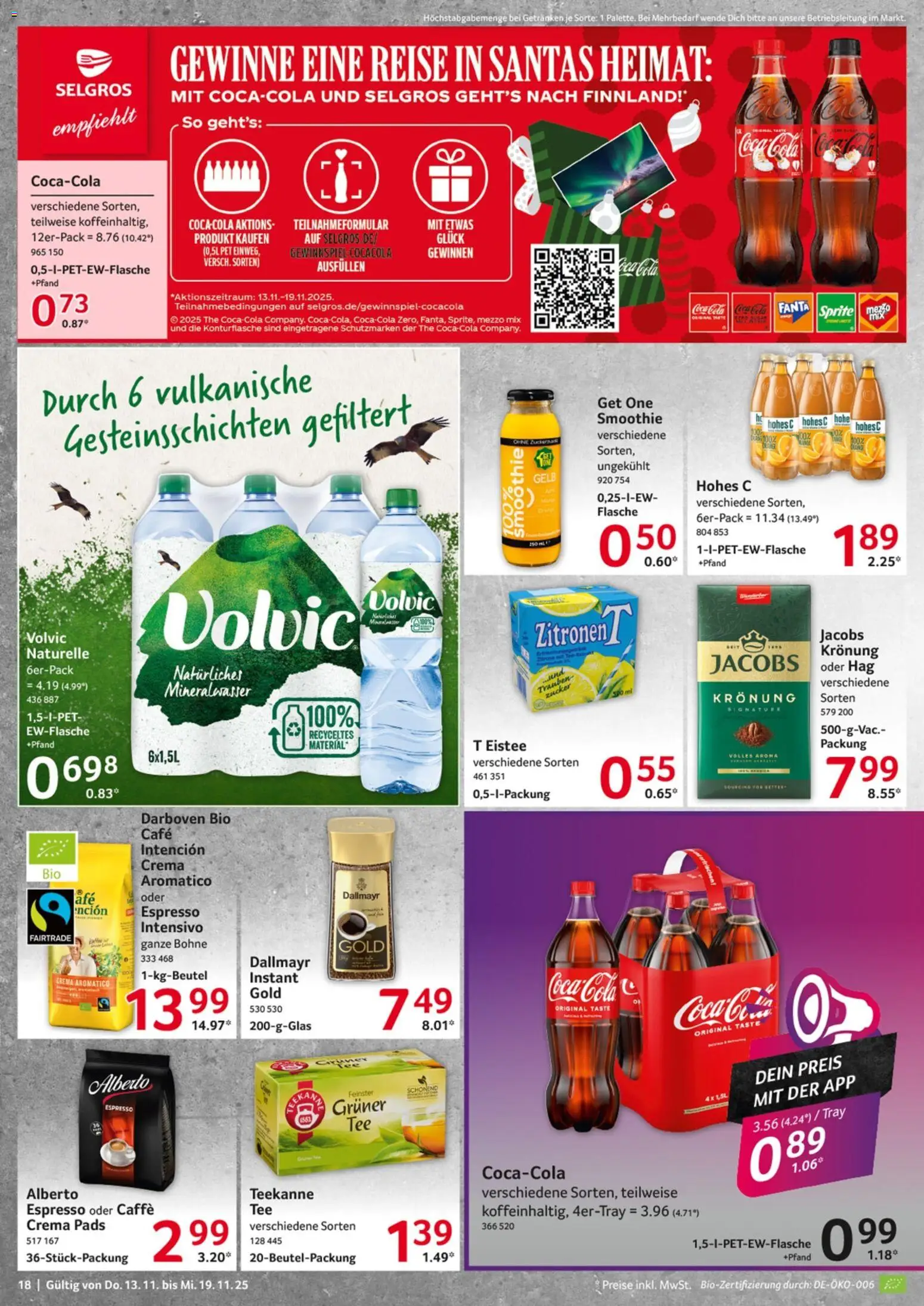 Selgros Prospekt 	 – gültig ab 13.11.2025 | Seite: 18 | Produkte: Sprite, Dallmayr, Hohes c, Volvic