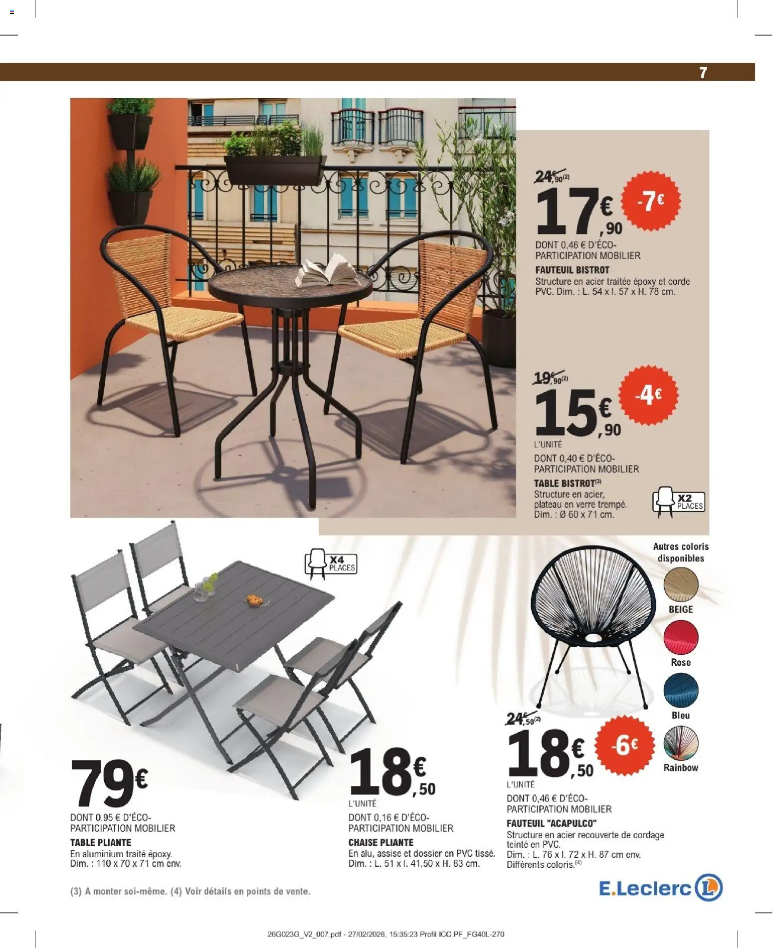 {H1} | Page: 7 | Produits: Plateau, Fauteuil acapulco, Chaise, Table pliante