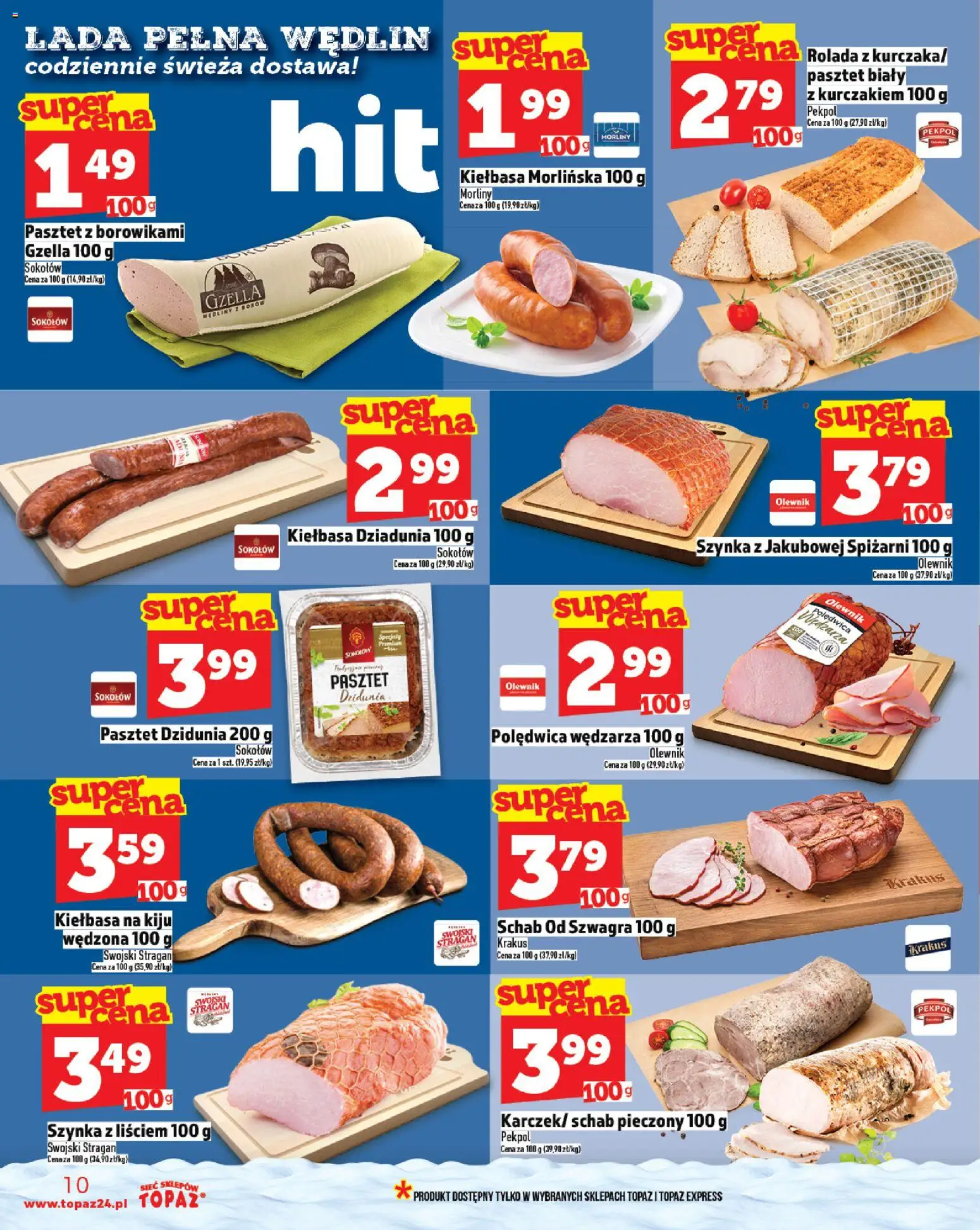 Topaz Gazetka MAZ od 27.11.2025 | Strona: 10 | Produkty: Kiełbasa, Schab, Rolada, Schab pieczony