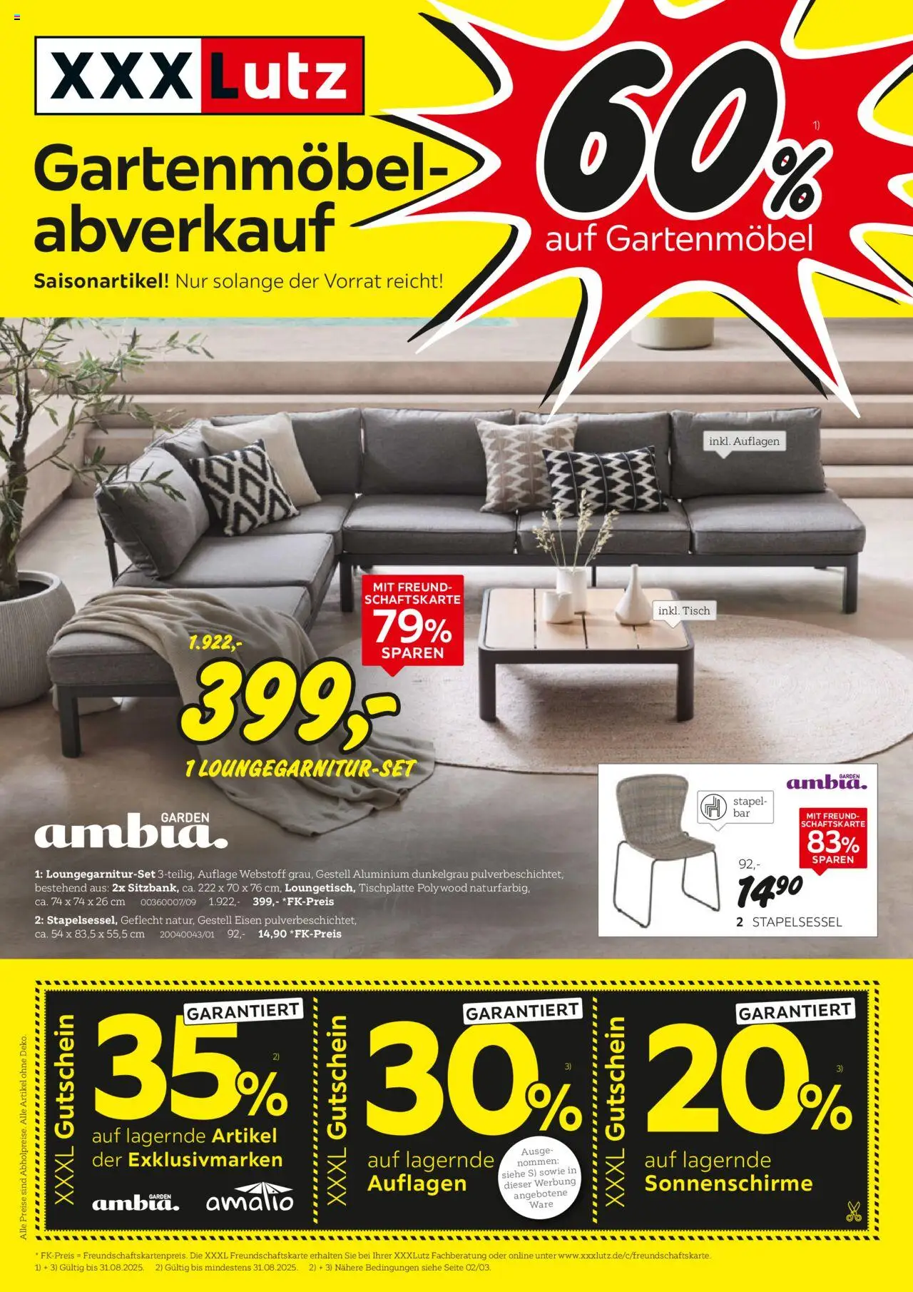 XXXL Lutz Gartenmöbelabverkauf - gültig ab dem 04.08.2025 | Seite: 1 | Produkte: Tisch, Gartenmöbel