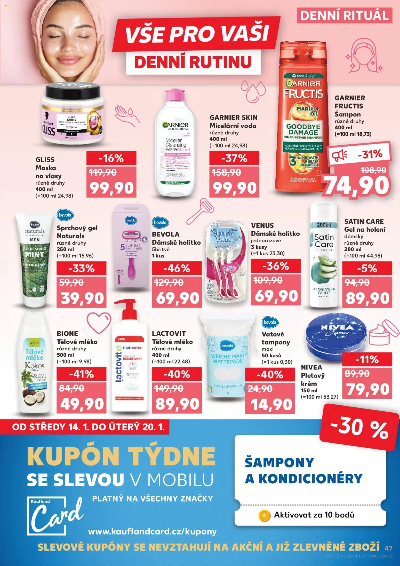 Kaufland leták - Plzeň od 14.01.2026 | Strana: 47 | Produkty: Mléko, Bevola, Body, Maska