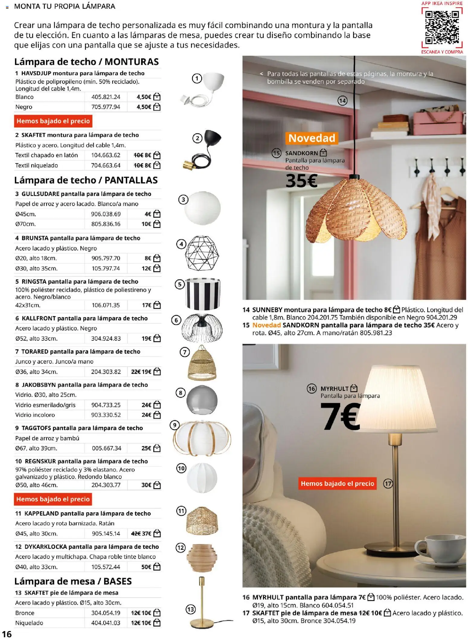 Catálogo IKEA Iluminación y hogar inteligente │ válido desde el 06.03.2026 | Página: 16 | Productos: Tinte, Lámpara de techo, Mesa, Απορρυπαντικό ρούχων σε σκόνη