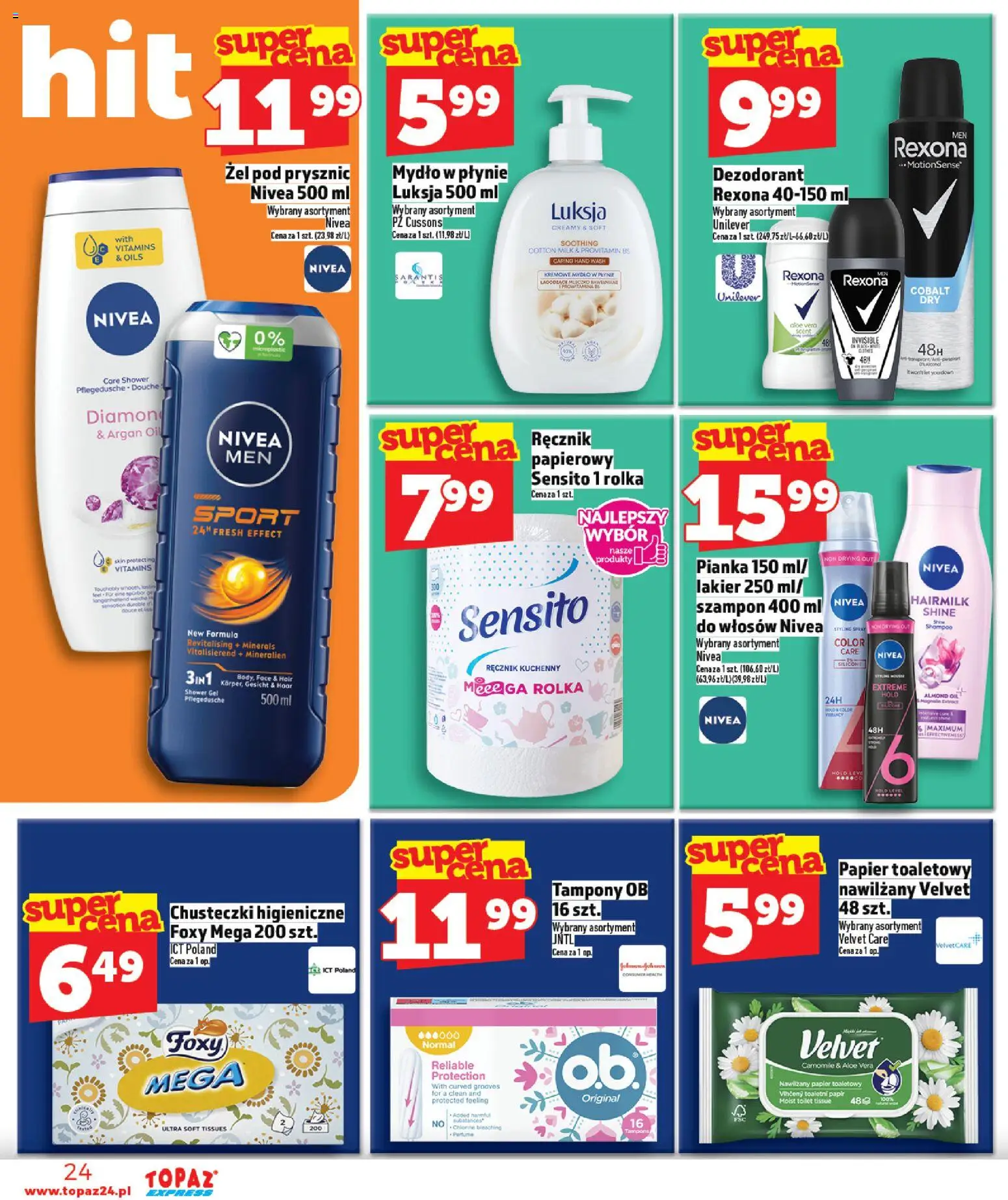 Topaz Gazetka - Express od 26.02.2026 | Strona: 24 | Produkty: Kremowe mydło w płynie, Mydło w płynie, Chusteczki higieniczne, Prysznic