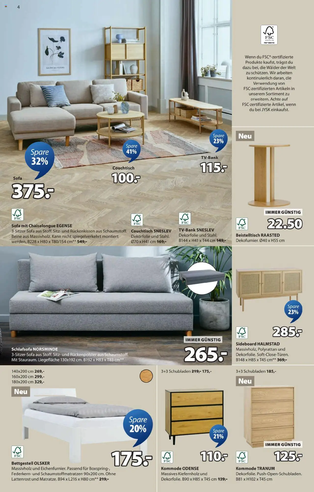 JYSK Angebote gültig ab 27.08.2025 | Seite: 4 | Produkte: Kommode, Lattenrost, Sofa, Couchtisch