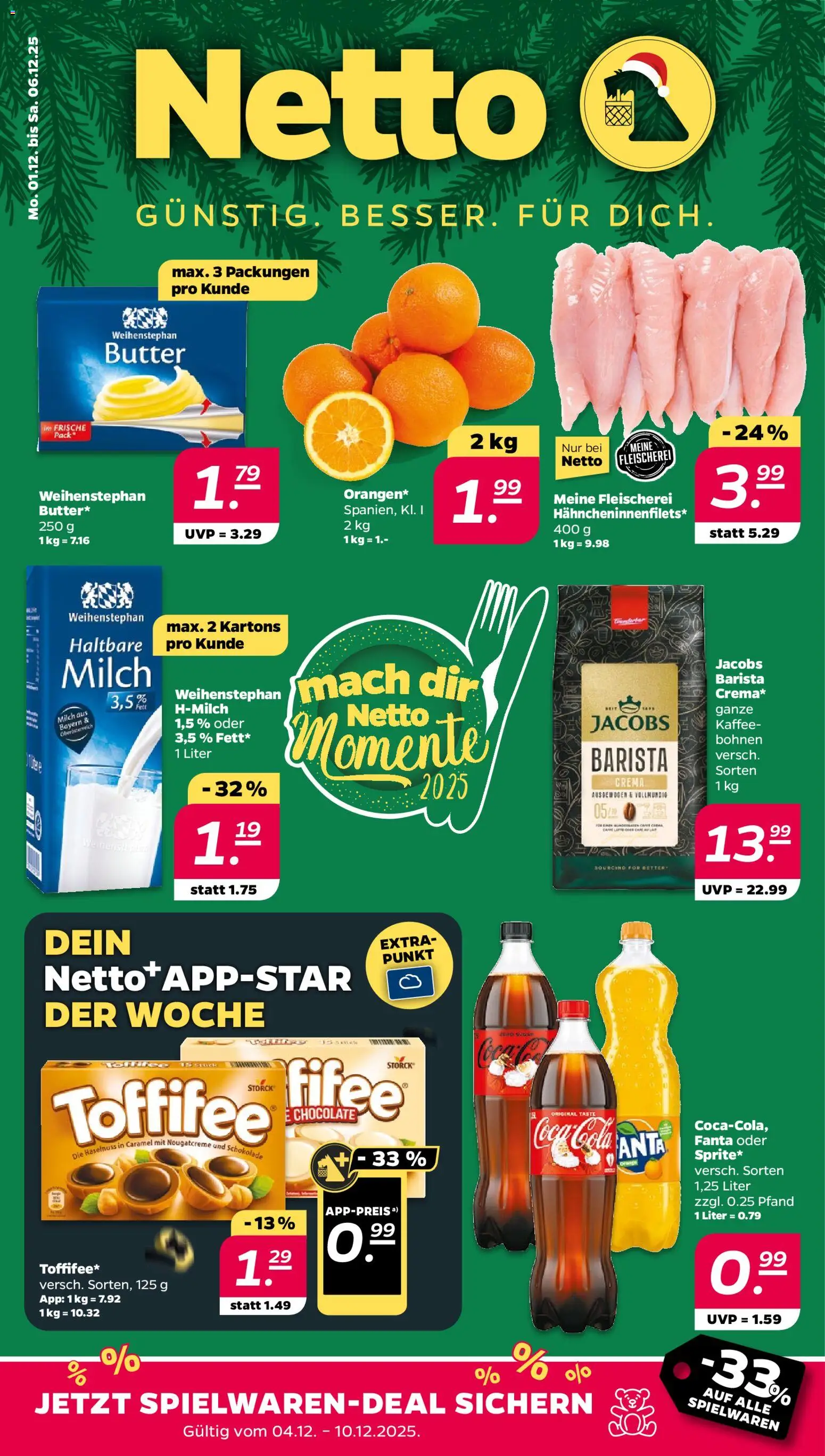 Netto Prospekt 	 – gültig ab 01.12.2025 | Seite: 1 | Produkte: Coca cola, Fanta, Kaffee, Toffifee