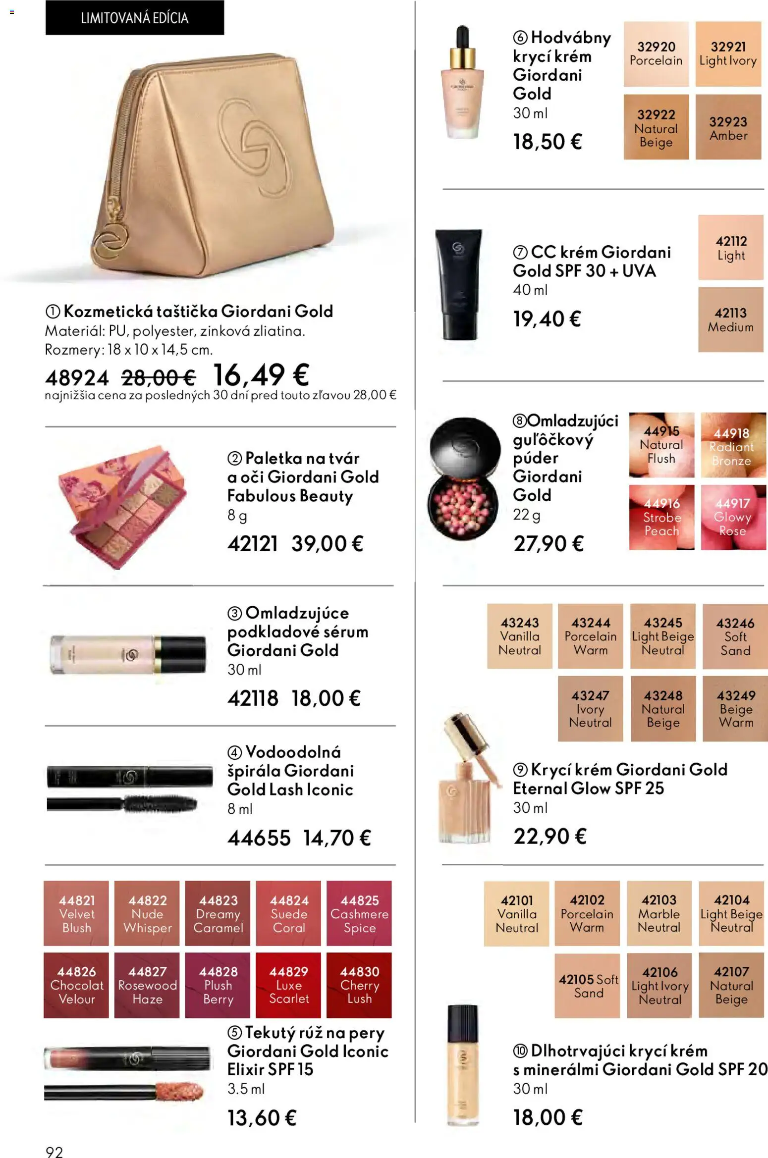 Nové Oriflame akcie – leták je platný od 06.05.2026 | Strana: 92 | Produkty: Púder, CC krém, Rúž na pery, Krém