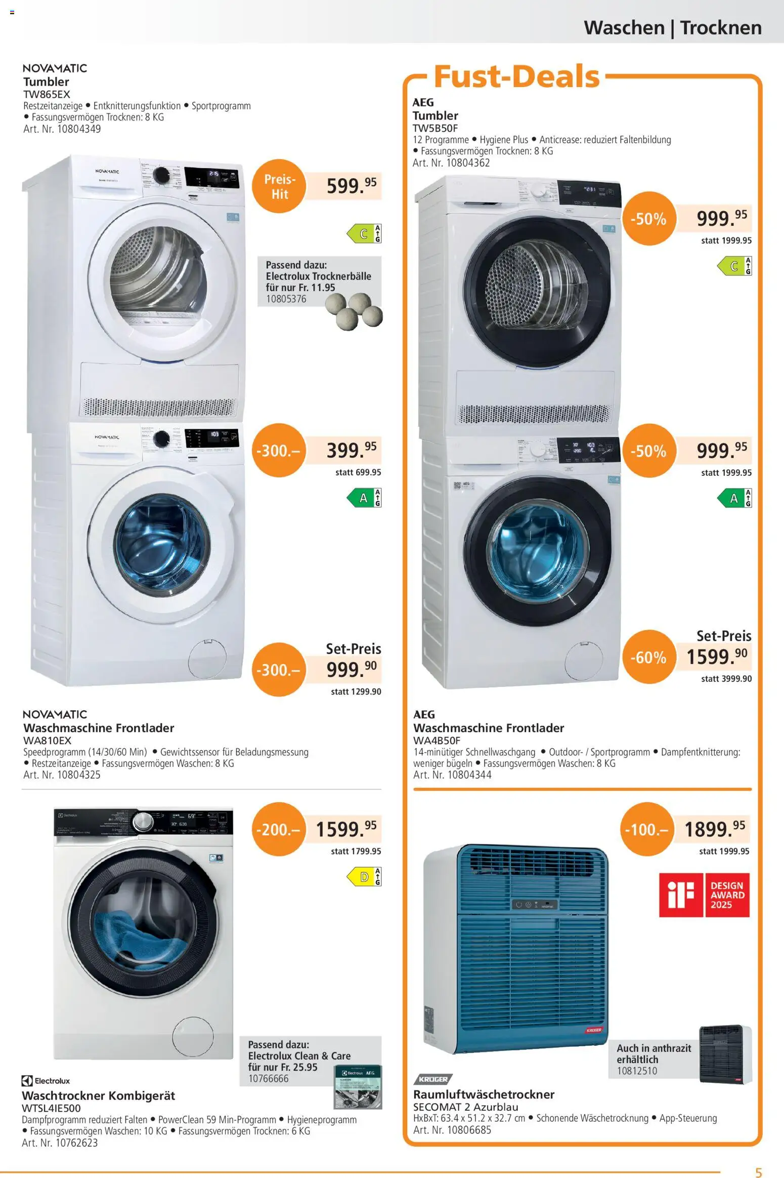 Fust aktionen – gültig ab 23.03.2026 | Seite: 5 | Produkte: AEG, Waschtrockner, Waschmaschine
