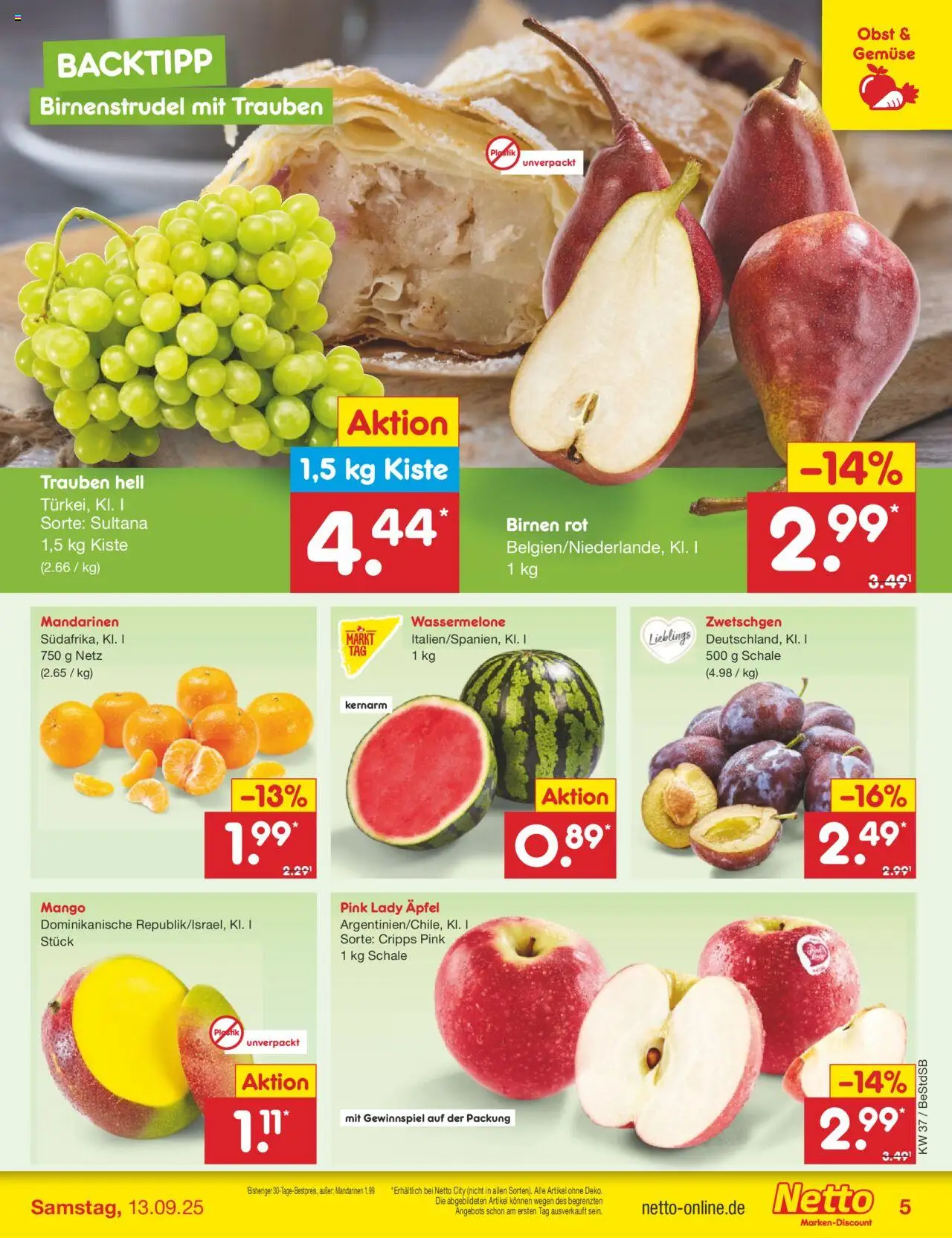 Netto Marken-Discount Prospekt 	 – gültig ab 08.09.2025 | Seite: 5 | Produkte: Äpfel, Gemüse, Obst, Wassermelone