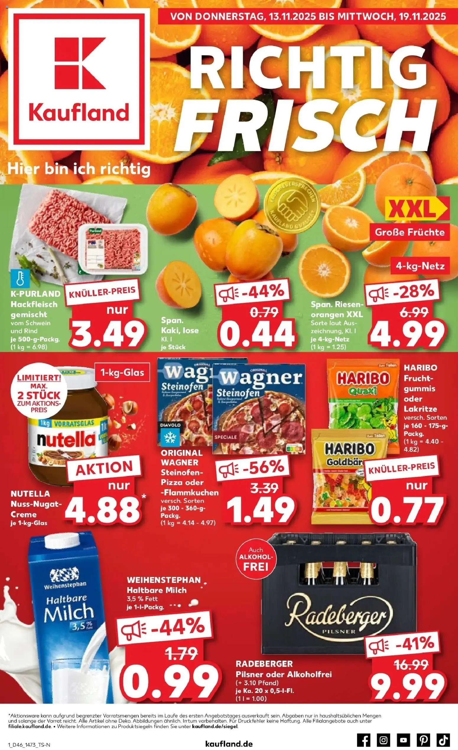 Kaufland prospekt Gotha	 – gültig ab 13.11.2025 | Seite: 1 | Produkte: Haribo, Milch, Creme, Radeberger pilsner