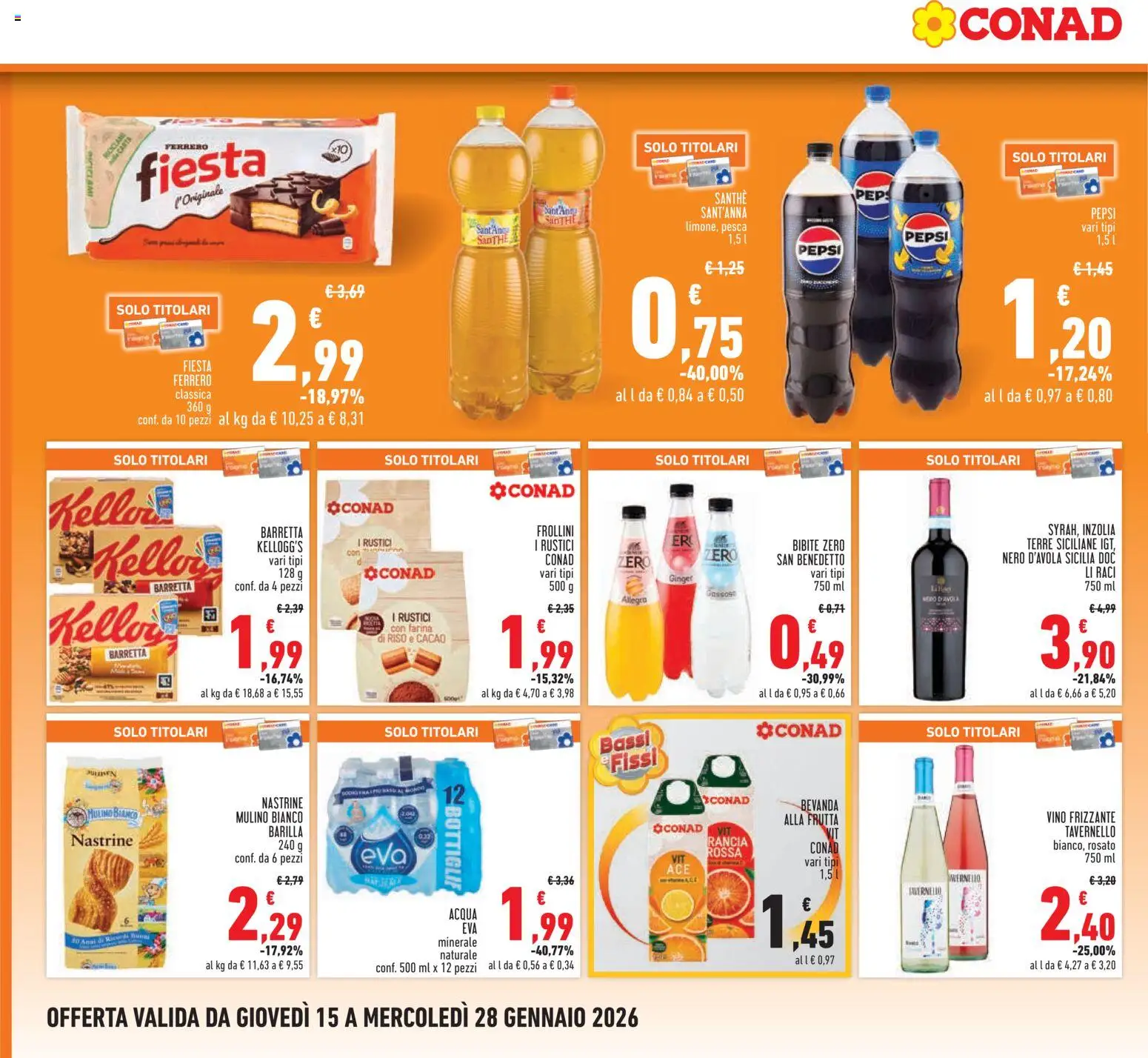 Volantino Conad del 15.01.2026 | Pagina: 22 | Prodotti: Acqua, Frutta, Vino, Frollini