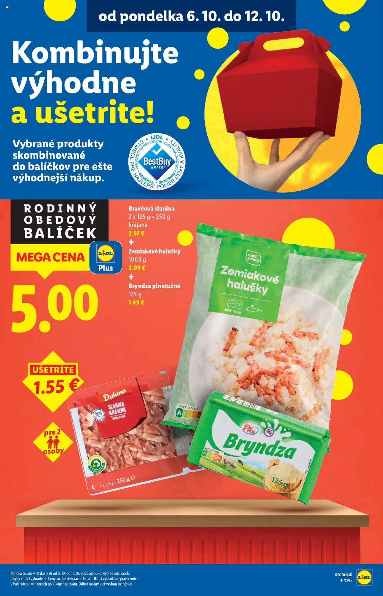 Nové Lidl akcie – leták je platný od 06.10.2025 | Strana: 41 | Produkty: Slanina, Bryndza