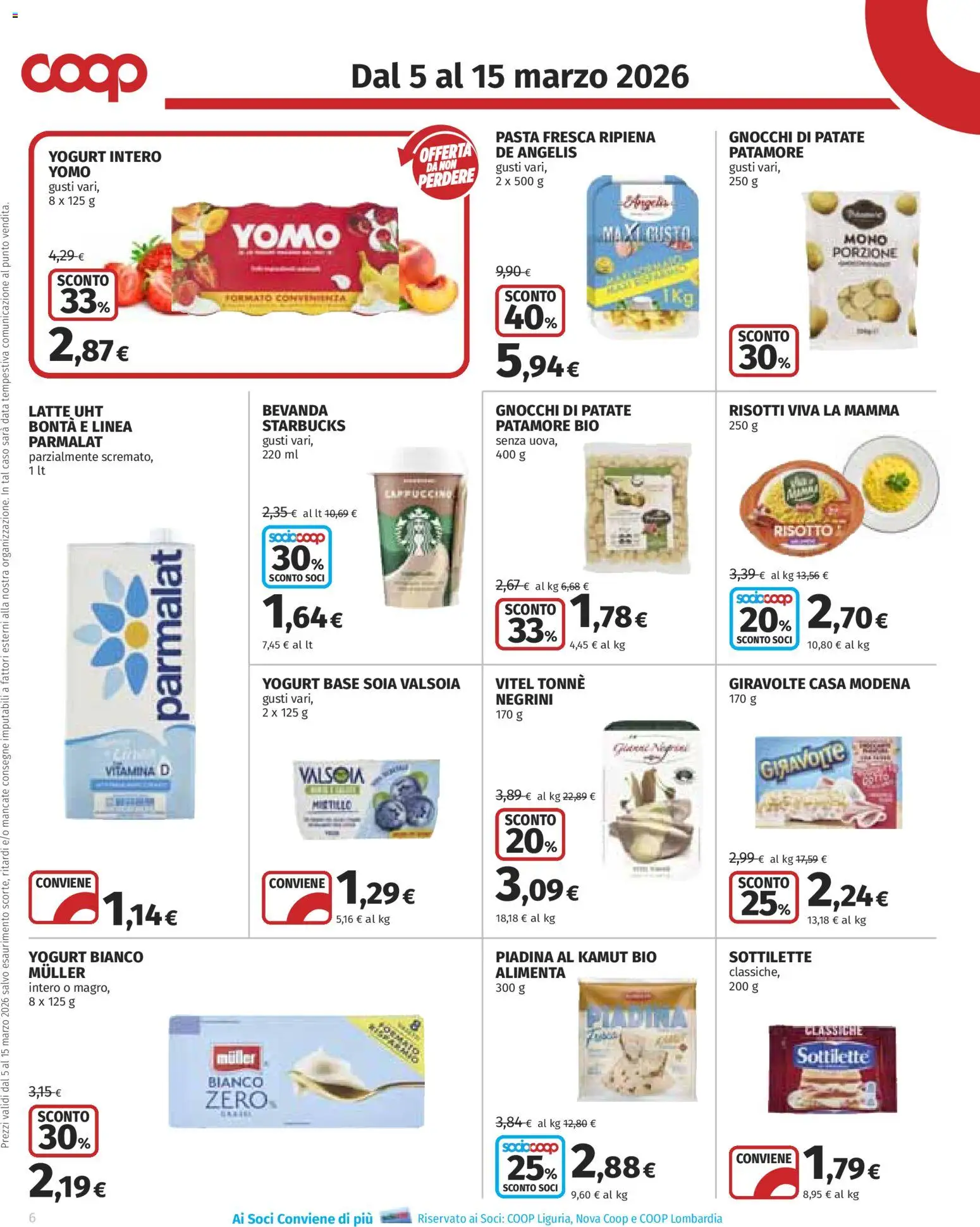 Volantino COOP del 05.03.2026 | Pagina: 6 | Prodotti: Latte, Pasta, Data, Piadina